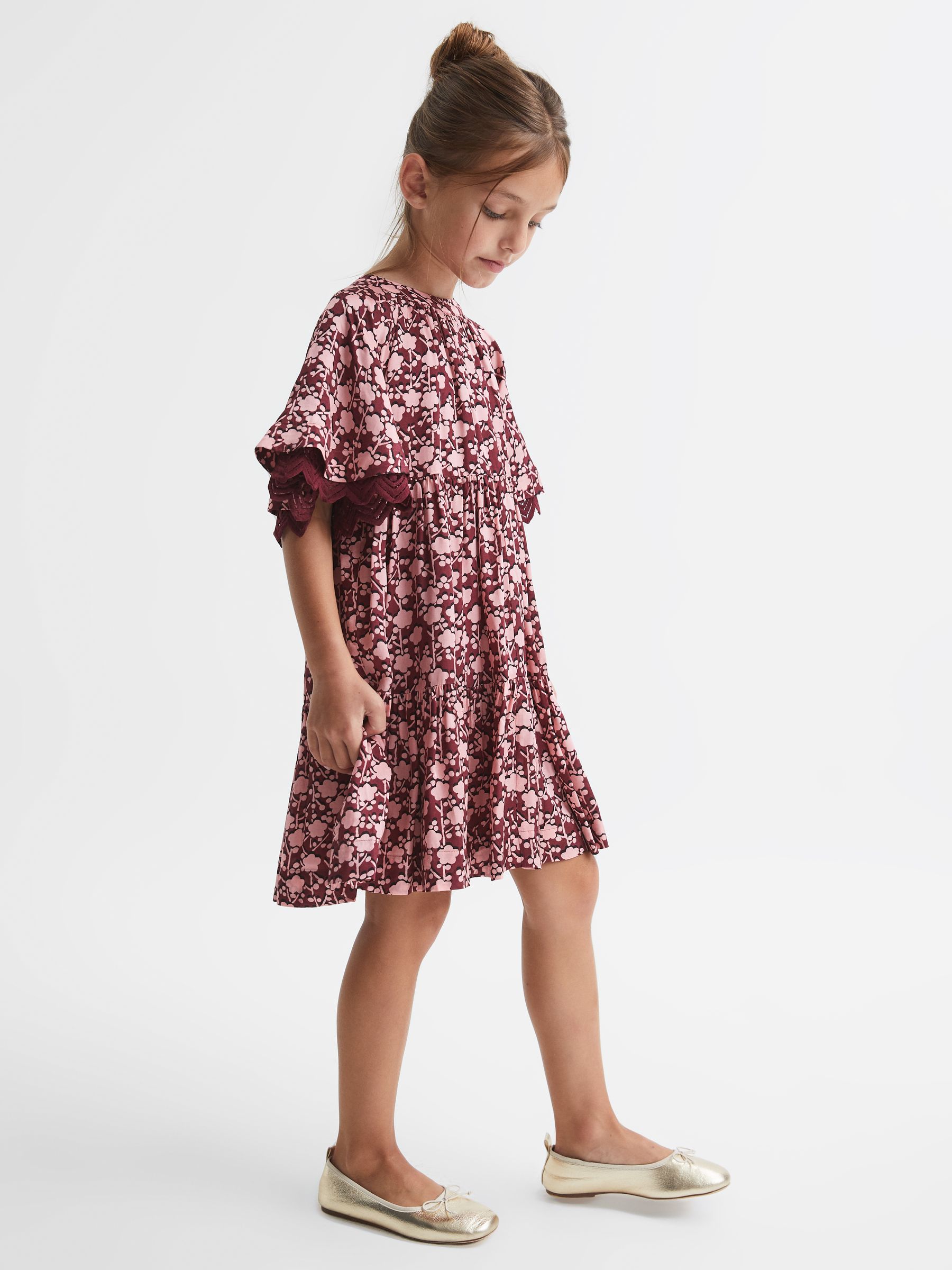 Senior Lace Sleeve Printed Dress in Pink Print - Image 7 of 8
