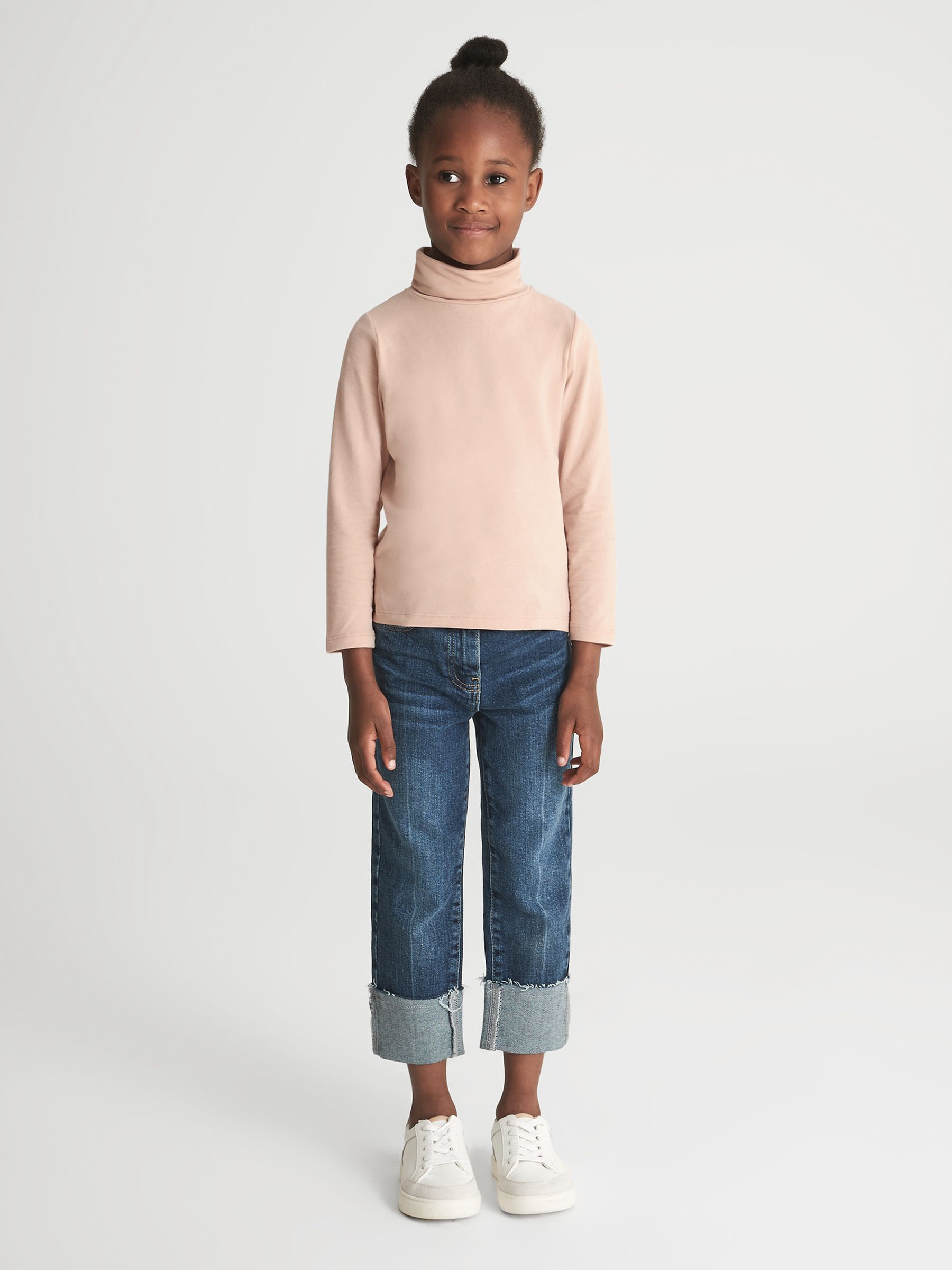 Cotton Blend Roll Neck Top in Pink - Image 1 of 1