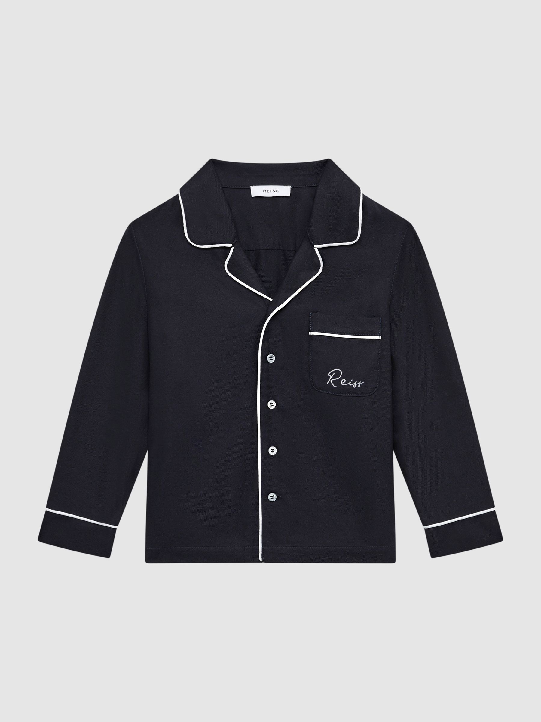 9-12 yrs Button-Through Piped Pyjama Top in Navy - Image 2 of 6