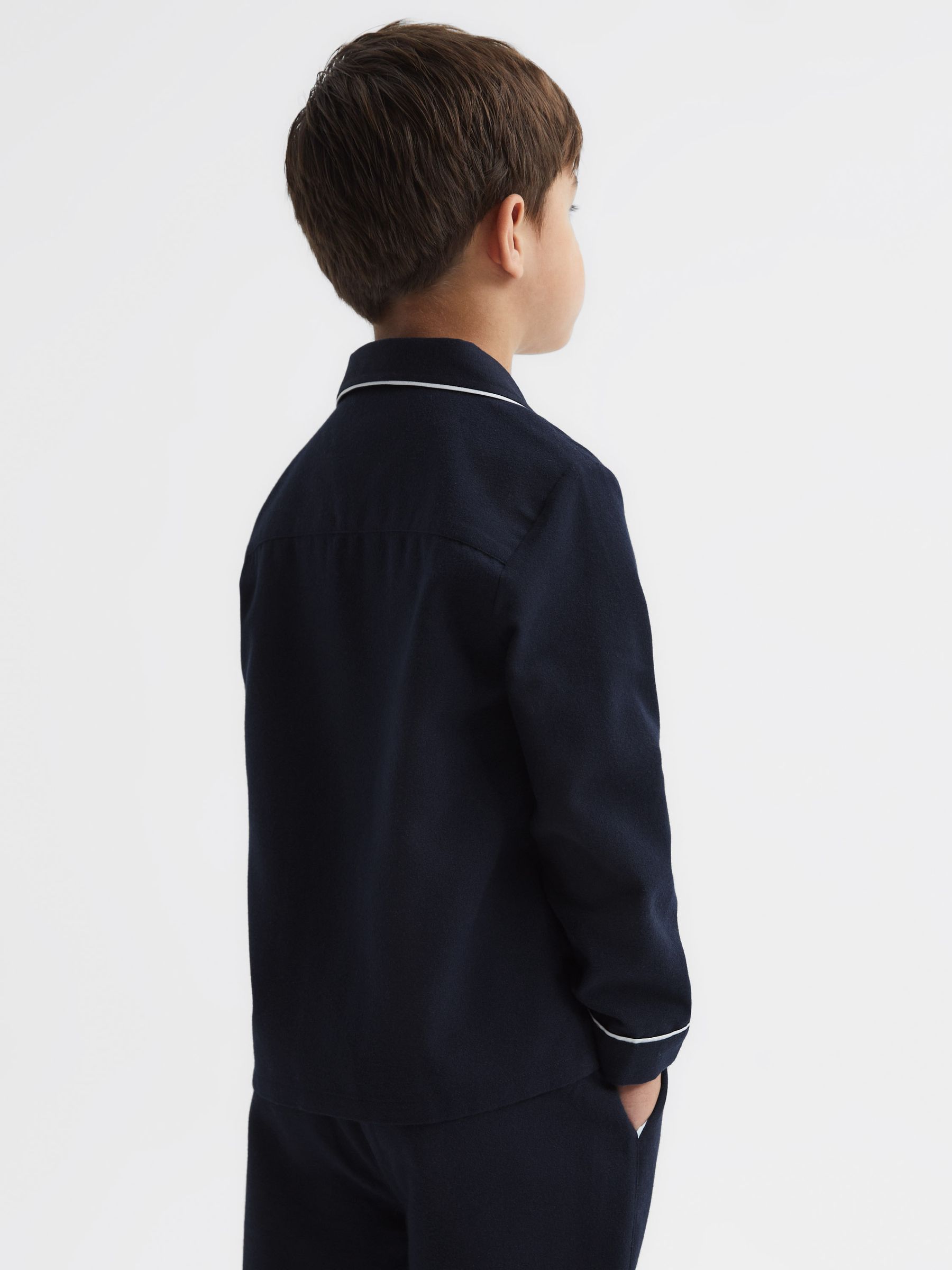 9-12 yrs Button-Through Piped Pyjama Top in Navy - Image 5 of 6