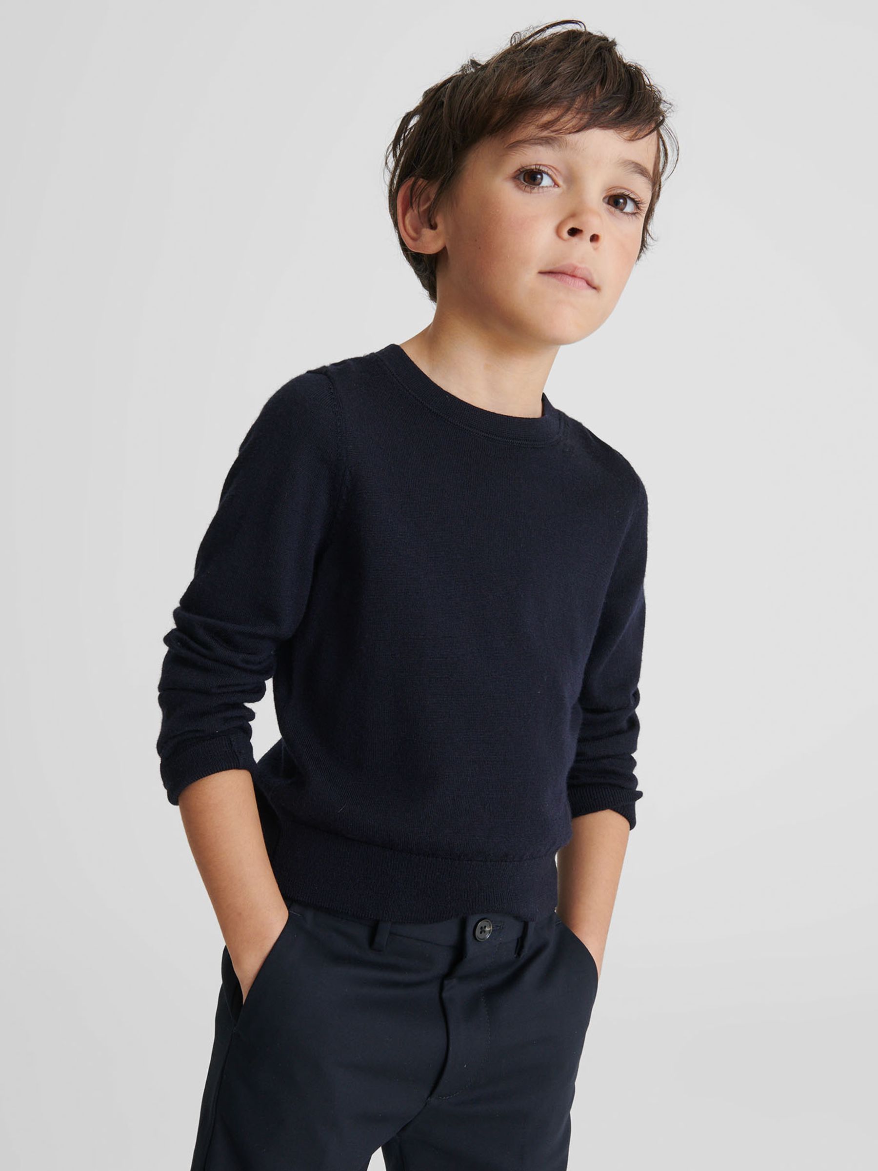 Senior Crew Neck Knitted Jumper in Navy - Image 3 of 7