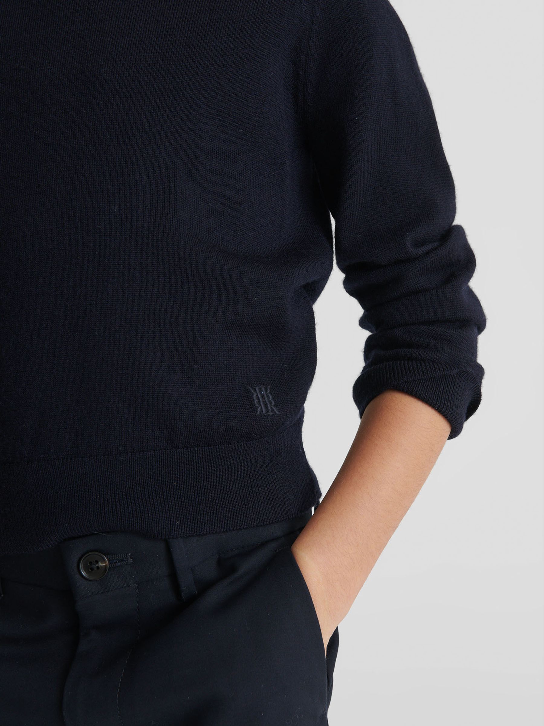 Senior Crew Neck Knitted Jumper in Navy - Image 6 of 7