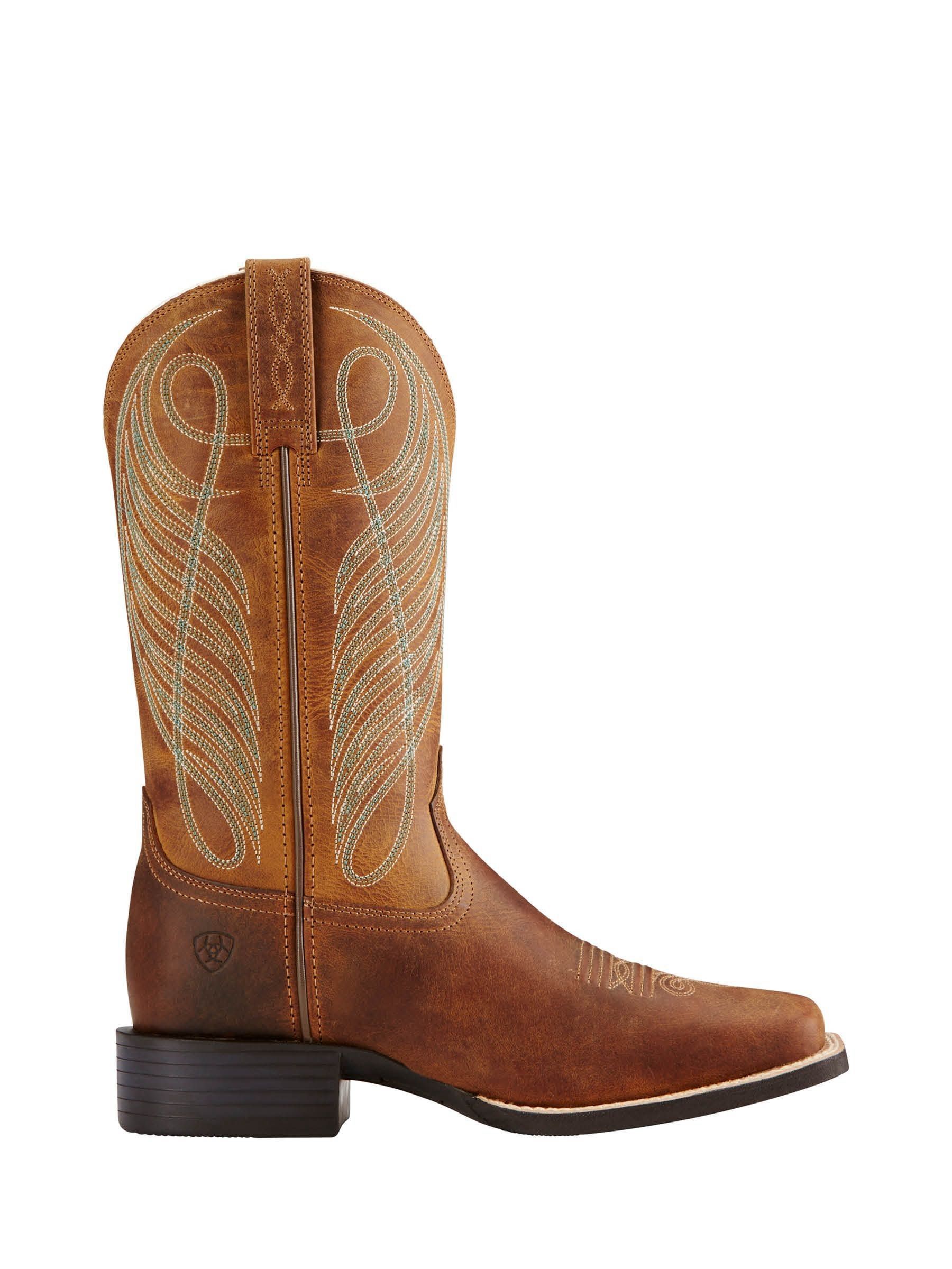 Ariat Brown Ariat Brown Round Up Wide Square Toe Western Boots - Image 1 of 4