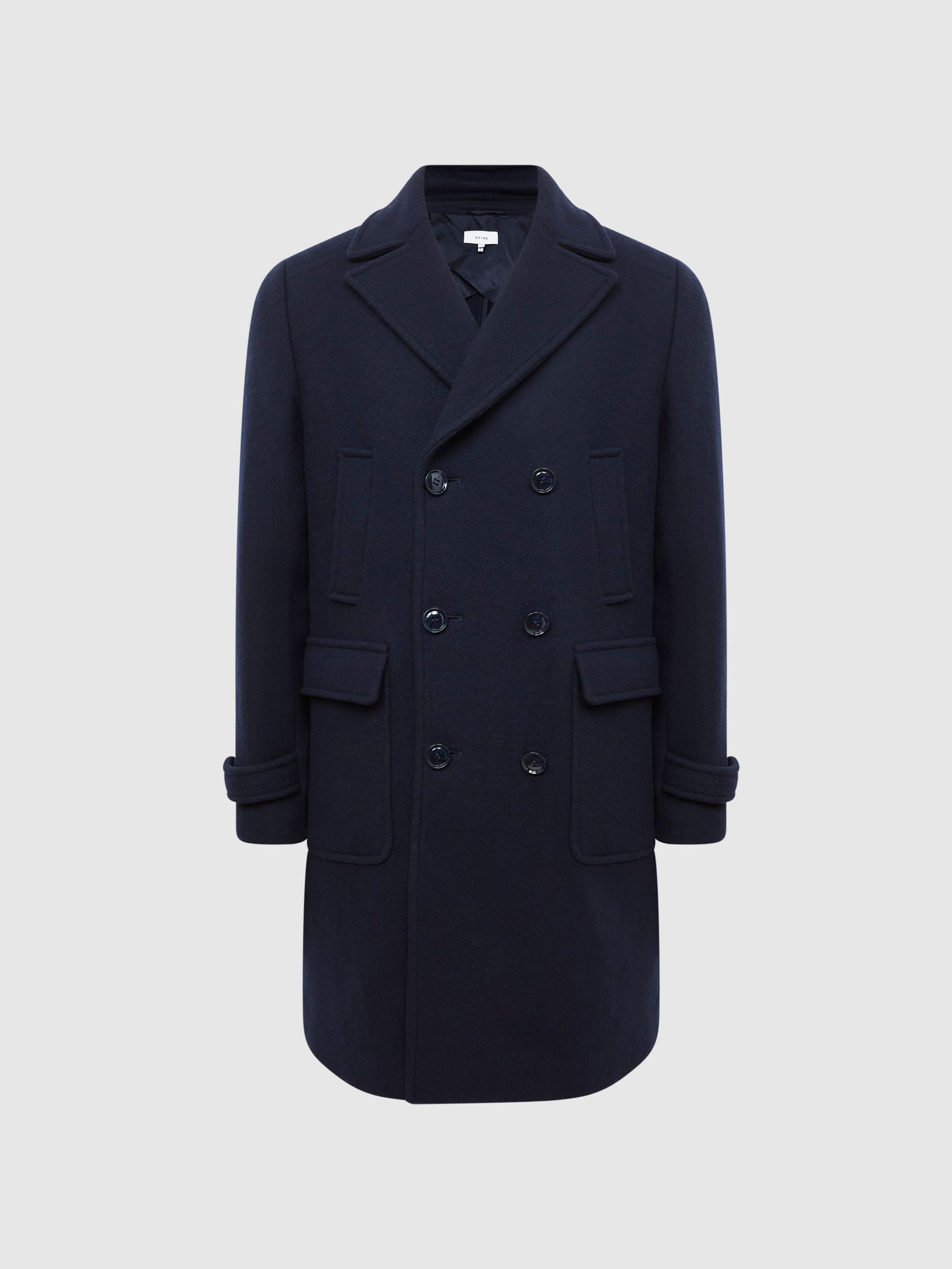 Double Breasted Wool Blend Military Overcoat in Navy - Image 2 of 7