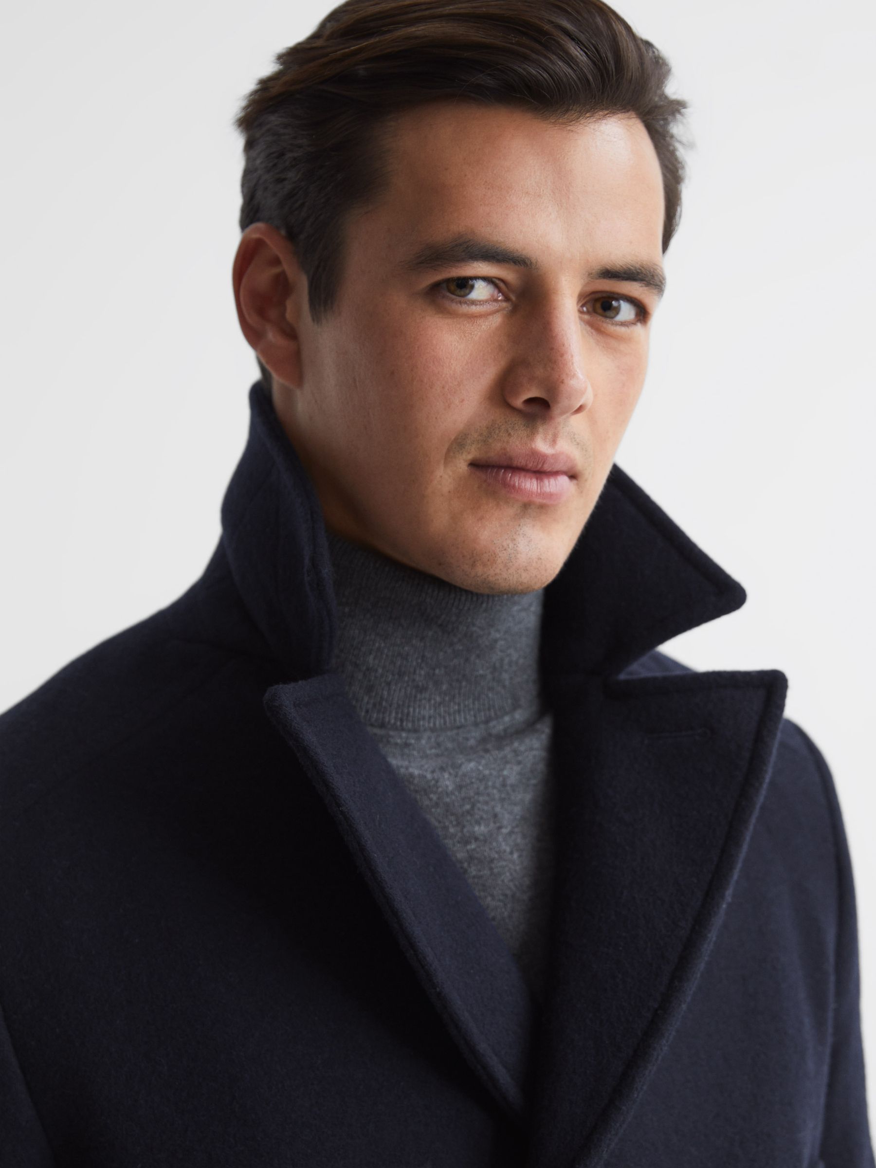 Double Breasted Wool Blend Military Overcoat in Navy - Image 4 of 7