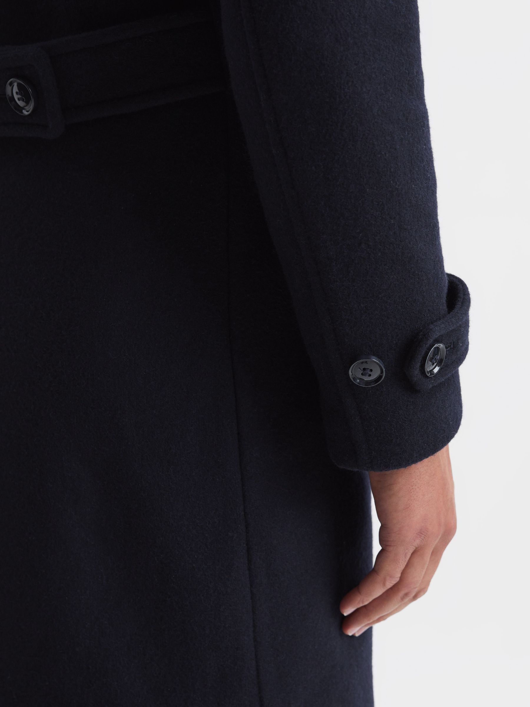 Double Breasted Wool Blend Military Overcoat in Navy - Image 7 of 7