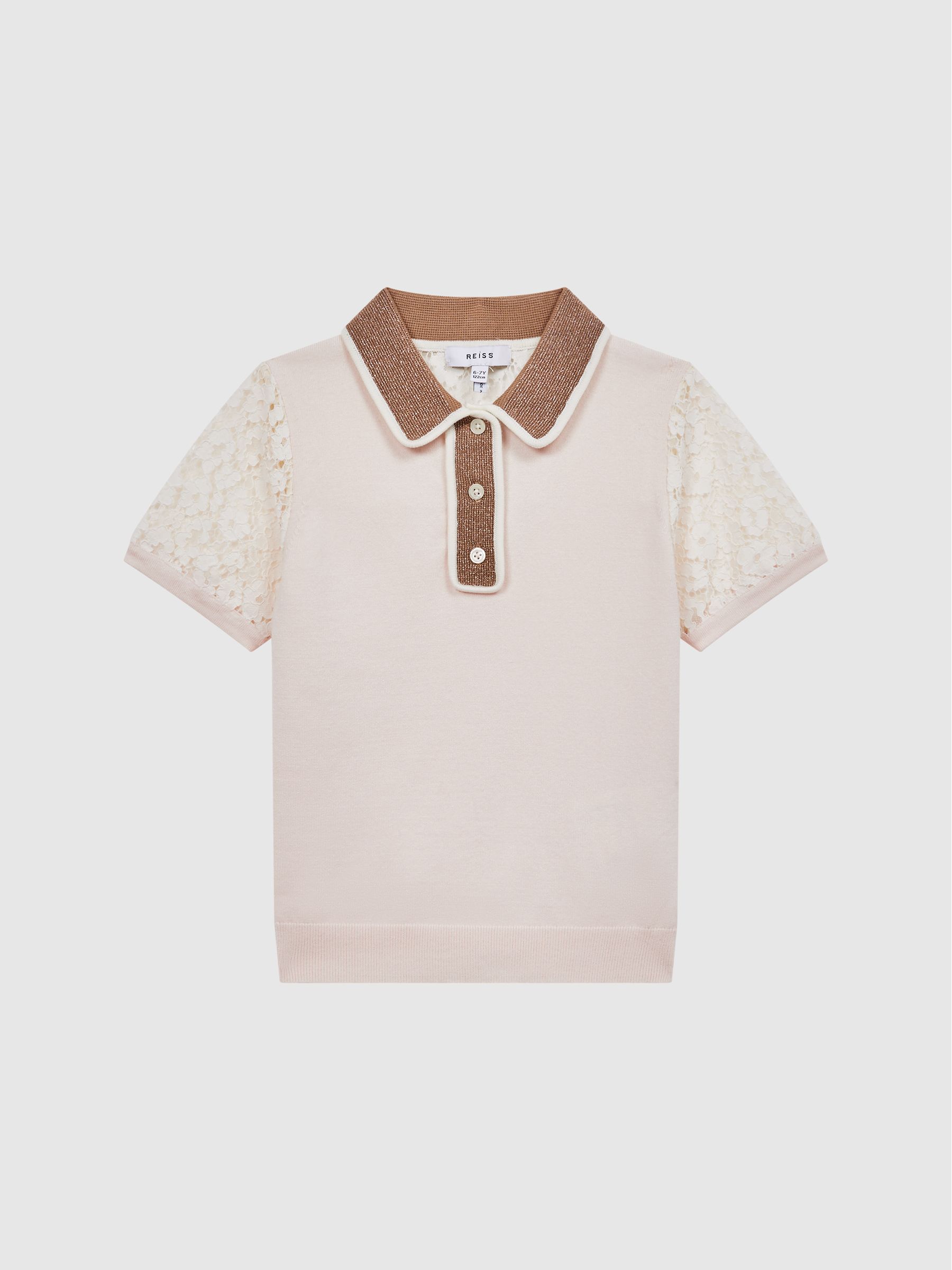 4-9 yrs Lace Back Polo in Pink - Image 2 of 6