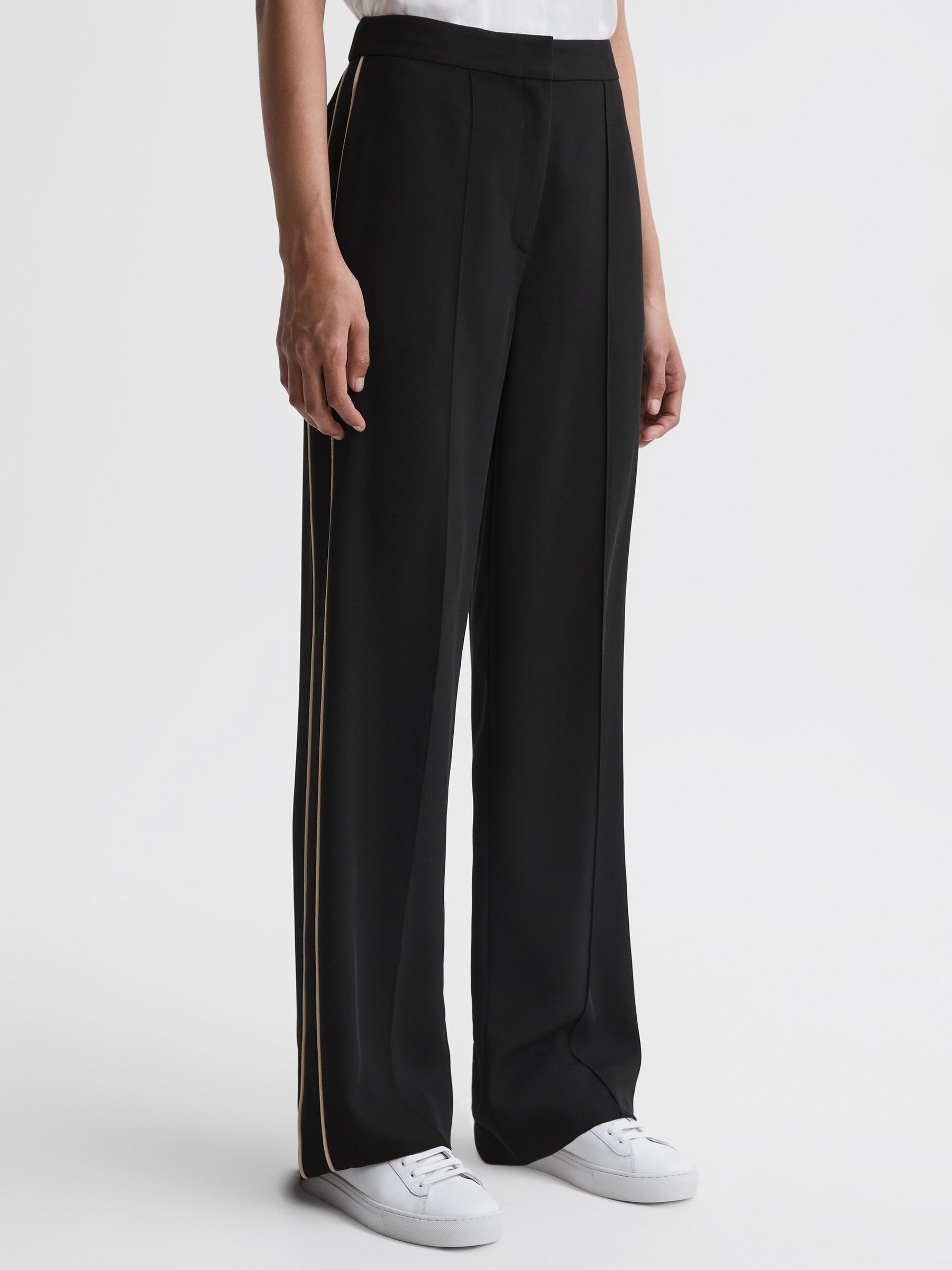 Wide Leg Side Stripe Trousers in Black - Image 3 of 5