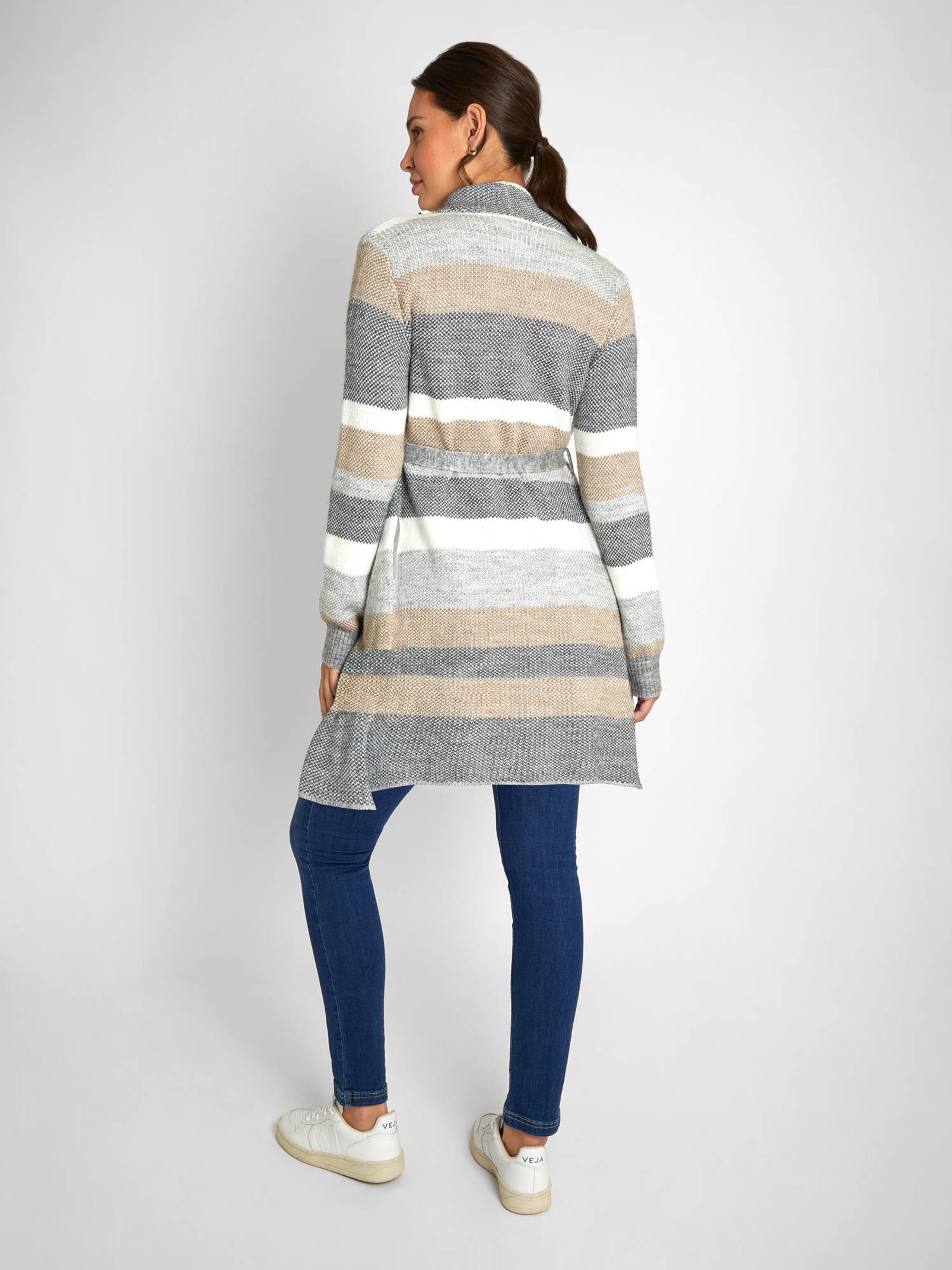 Grey Cream Stripe Drape Maternity & Nursing Cardigan - Image 2 of 6