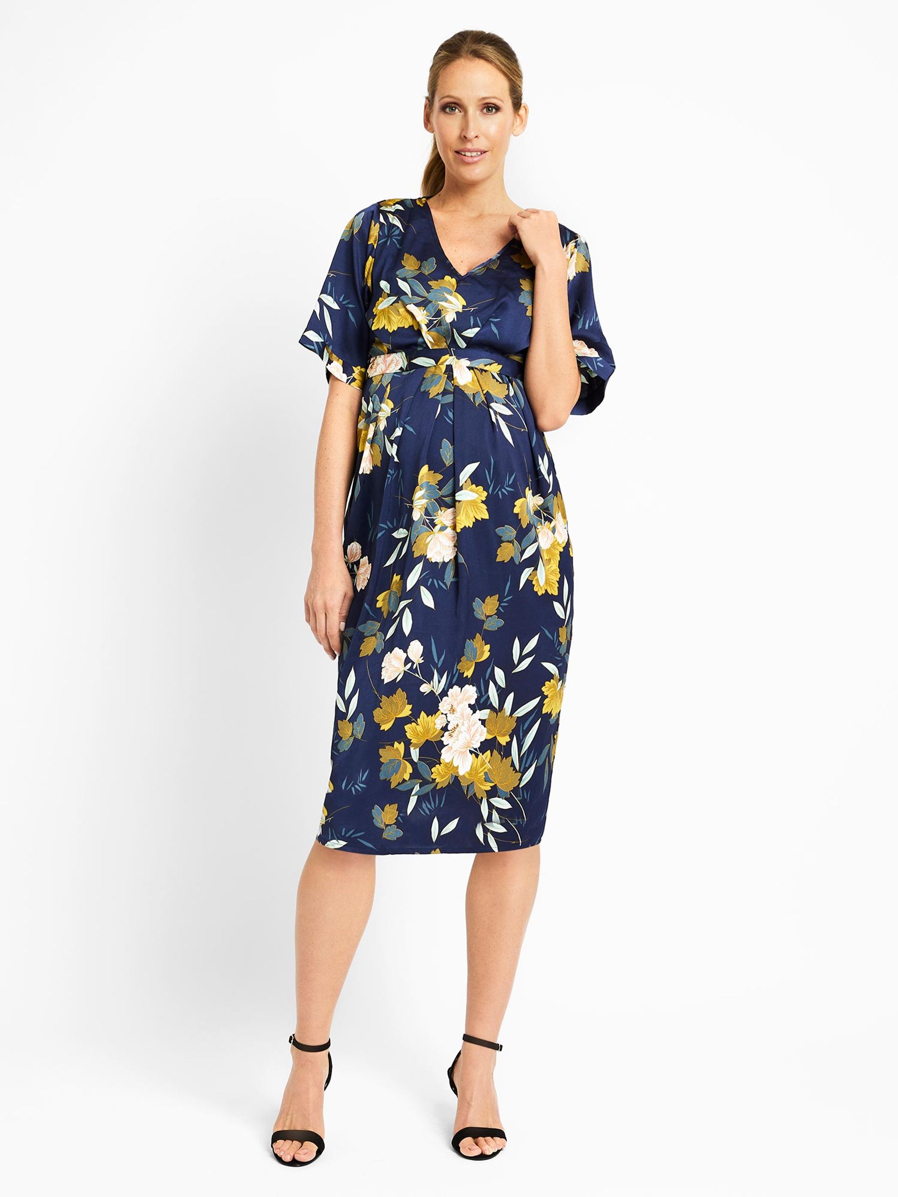 Navy Oriental Print Maternity & Nursing Dress - Image 1 of 5