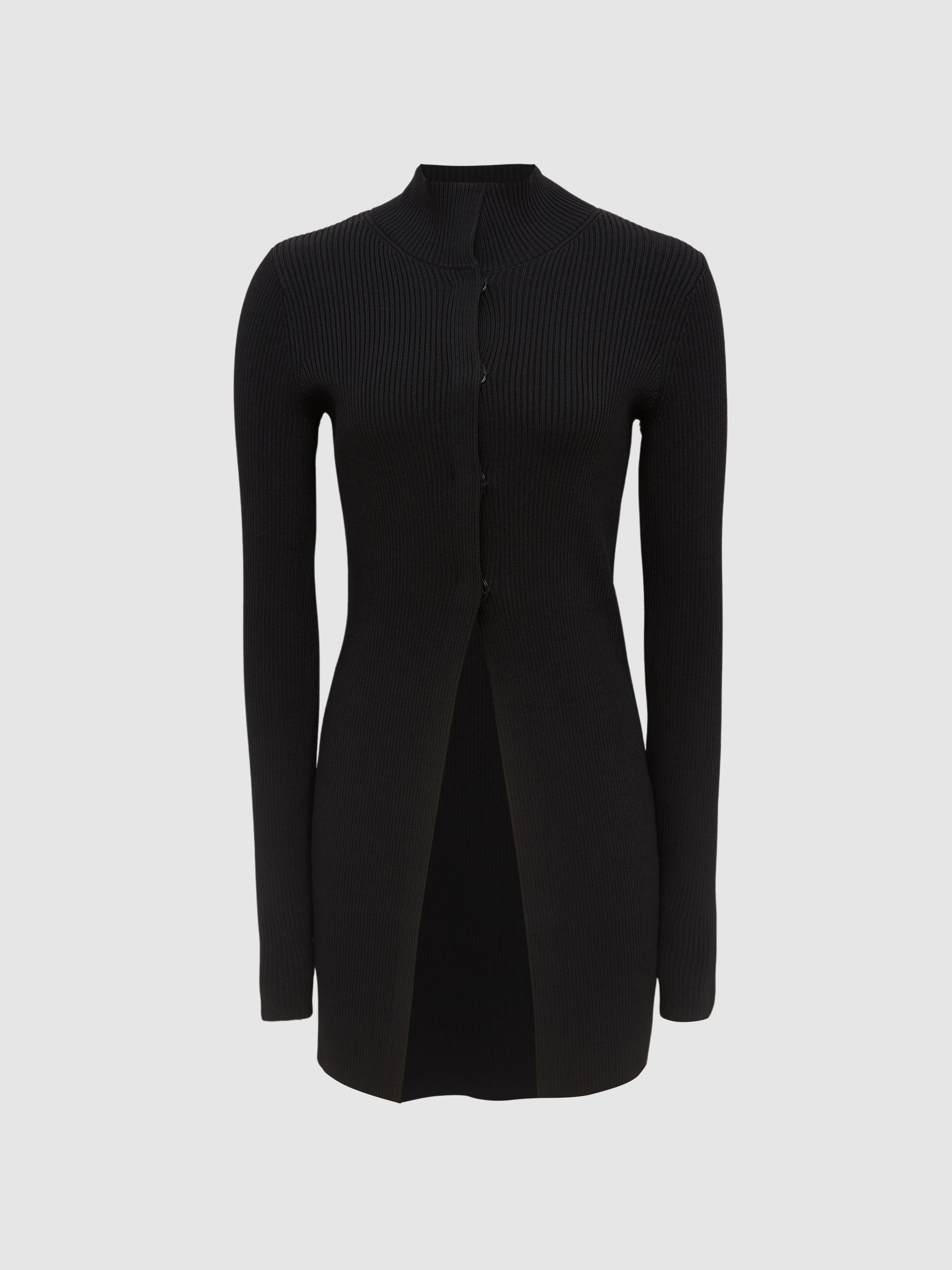 Ribbed Button Up Co Ord Cardigan in Black - Image 2 of 7