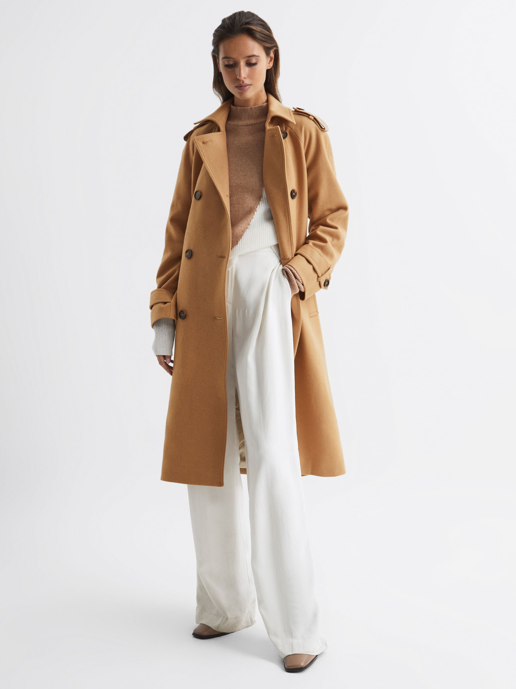 Wool Trench Coat in Camel - Image 1 of 8