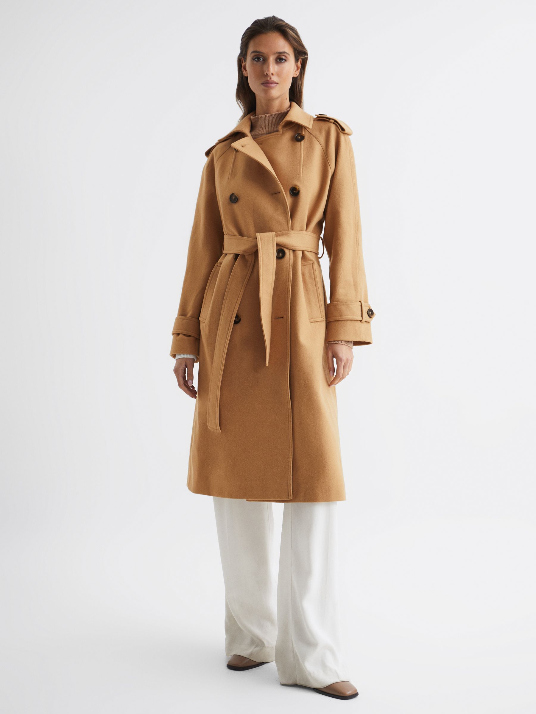 Wool Trench Coat in Camel - Image 3 of 8