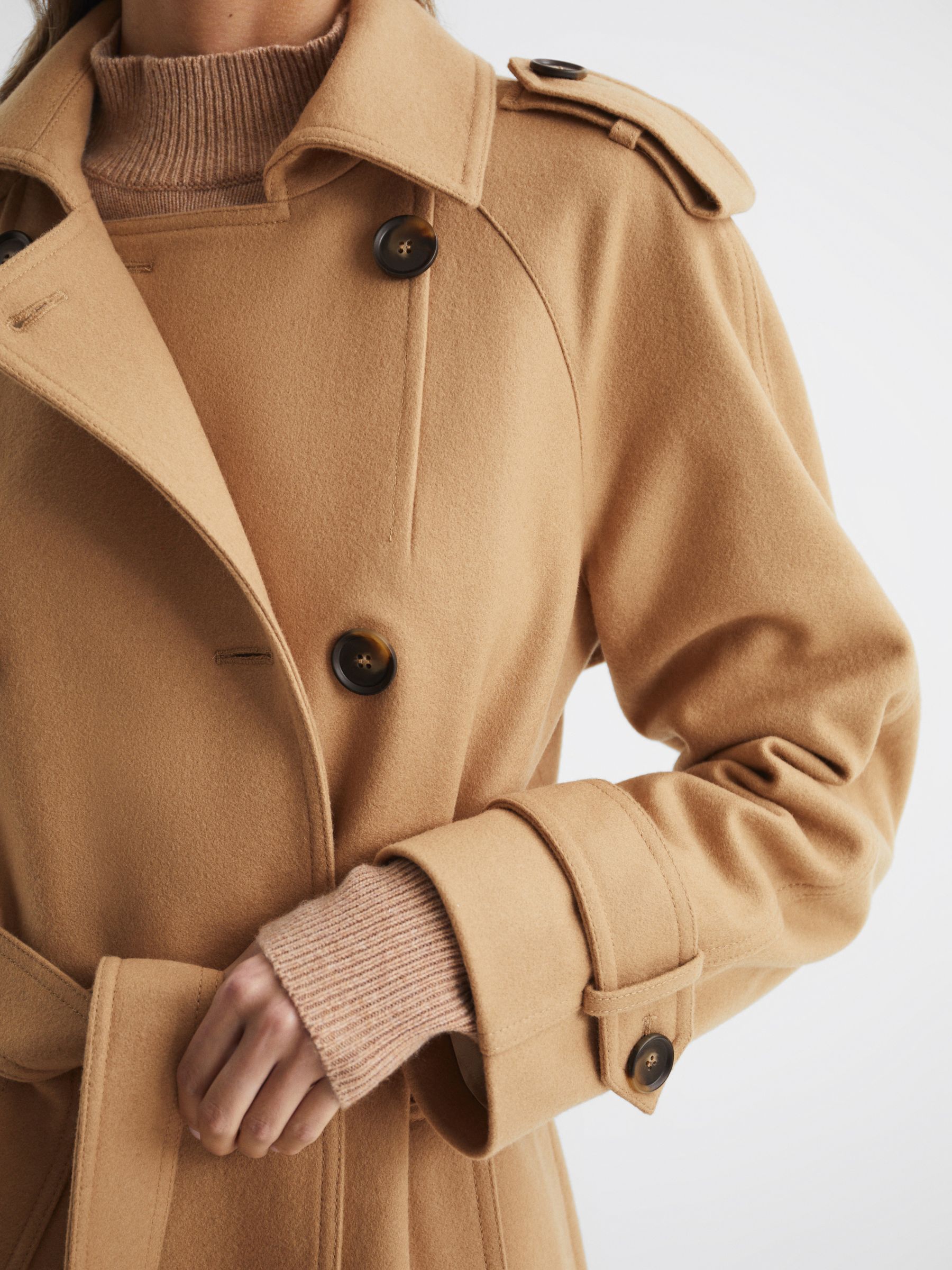 Wool Trench Coat in Camel - Image 4 of 8