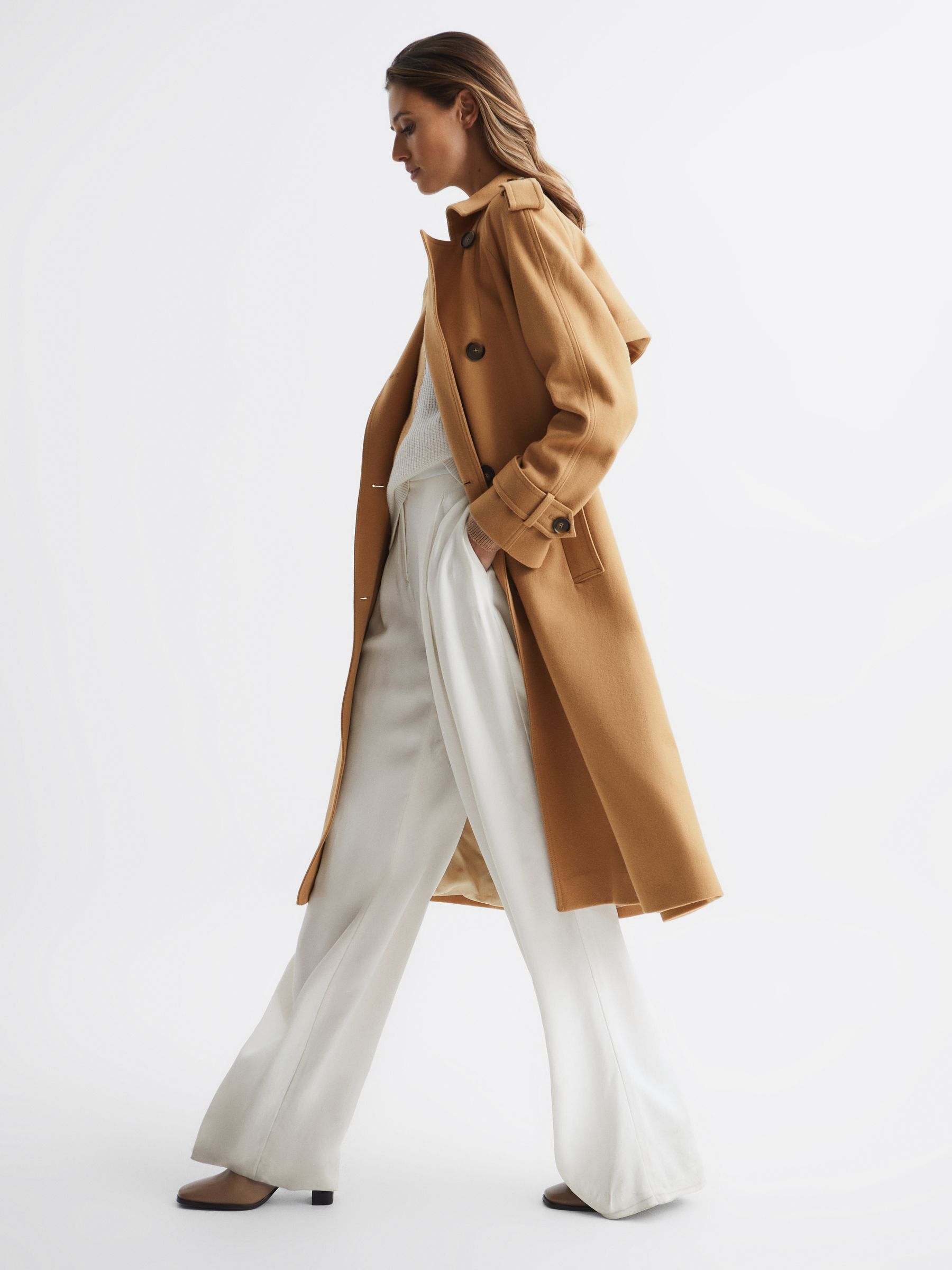 Wool Trench Coat in Camel - Image 6 of 8