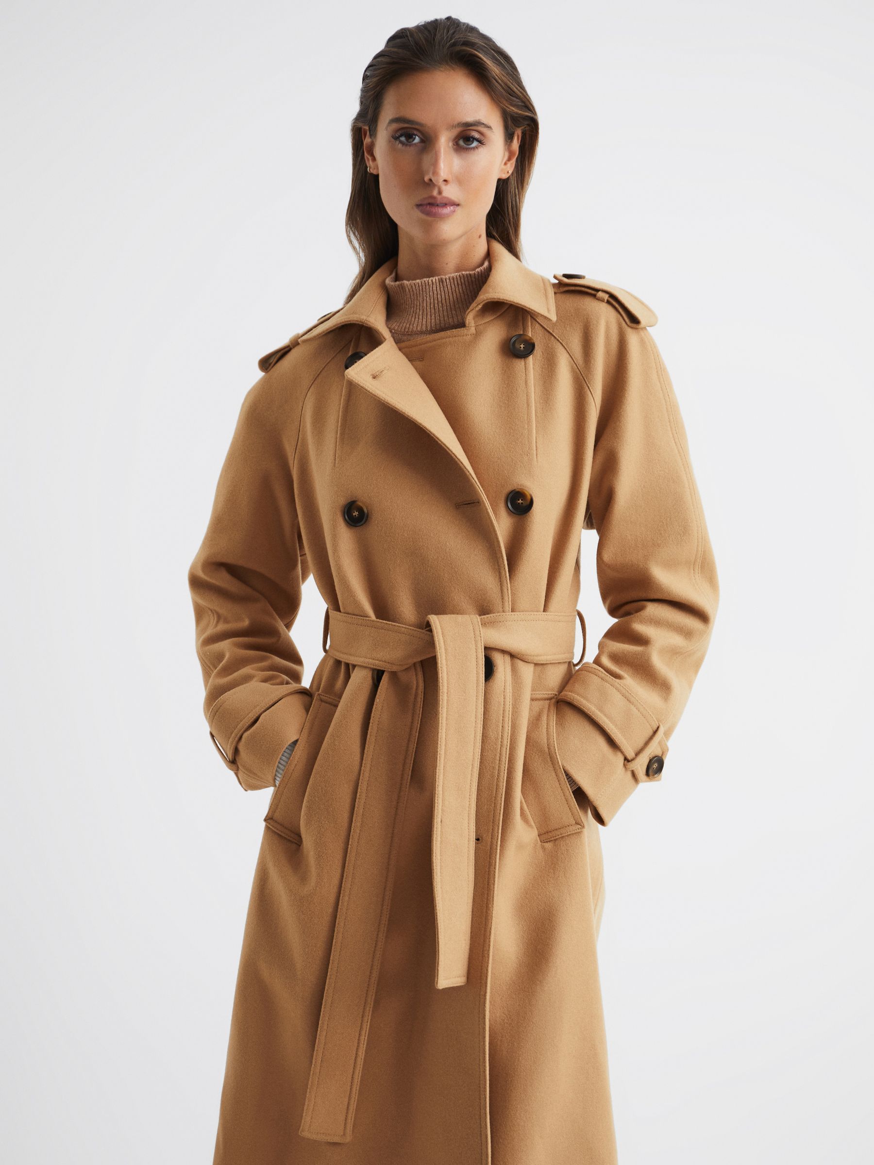 Wool Trench Coat in Camel - Image 7 of 8