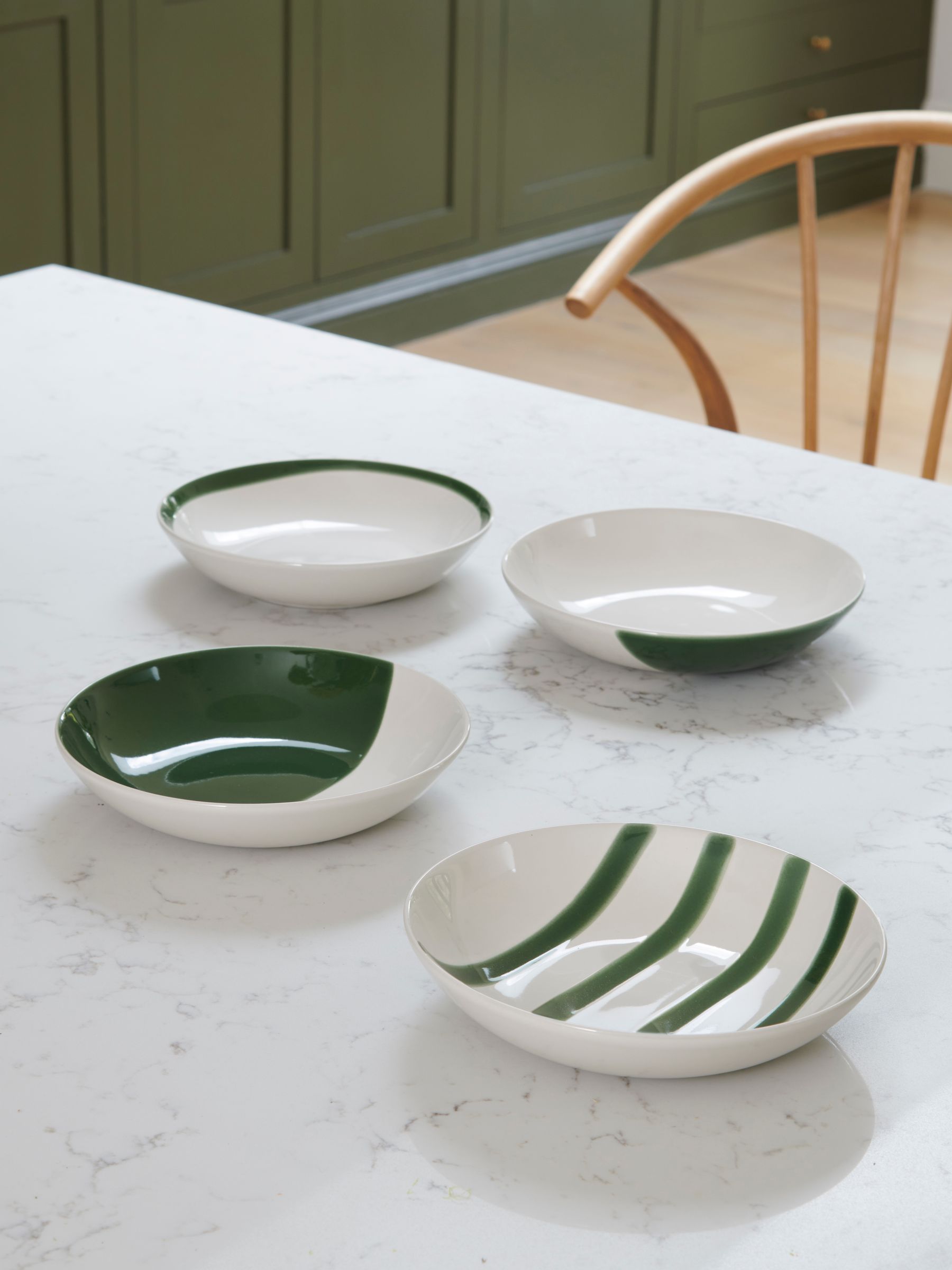Jasper Conran London Green Abstract Set of 4 Pasta Bowls - Image 1 of 3