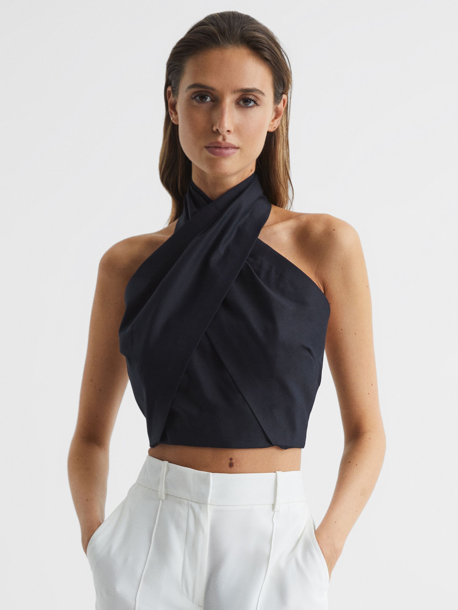Halter Occasion Top in Navy - Image 1 of 7 Halter Occasion Top in Navy - Image 1 of 7