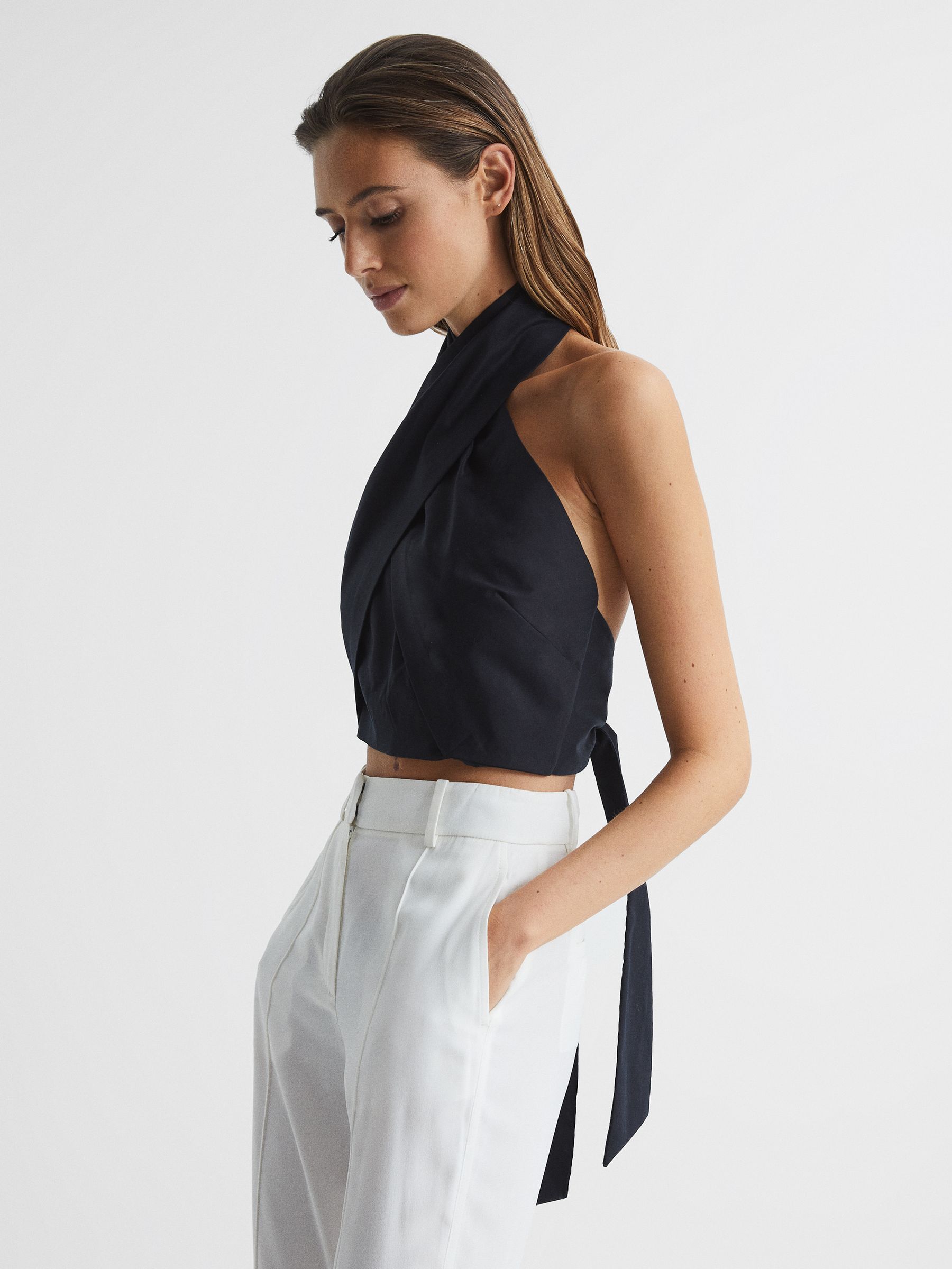 Halter Occasion Top in Navy - Image 6 of 7