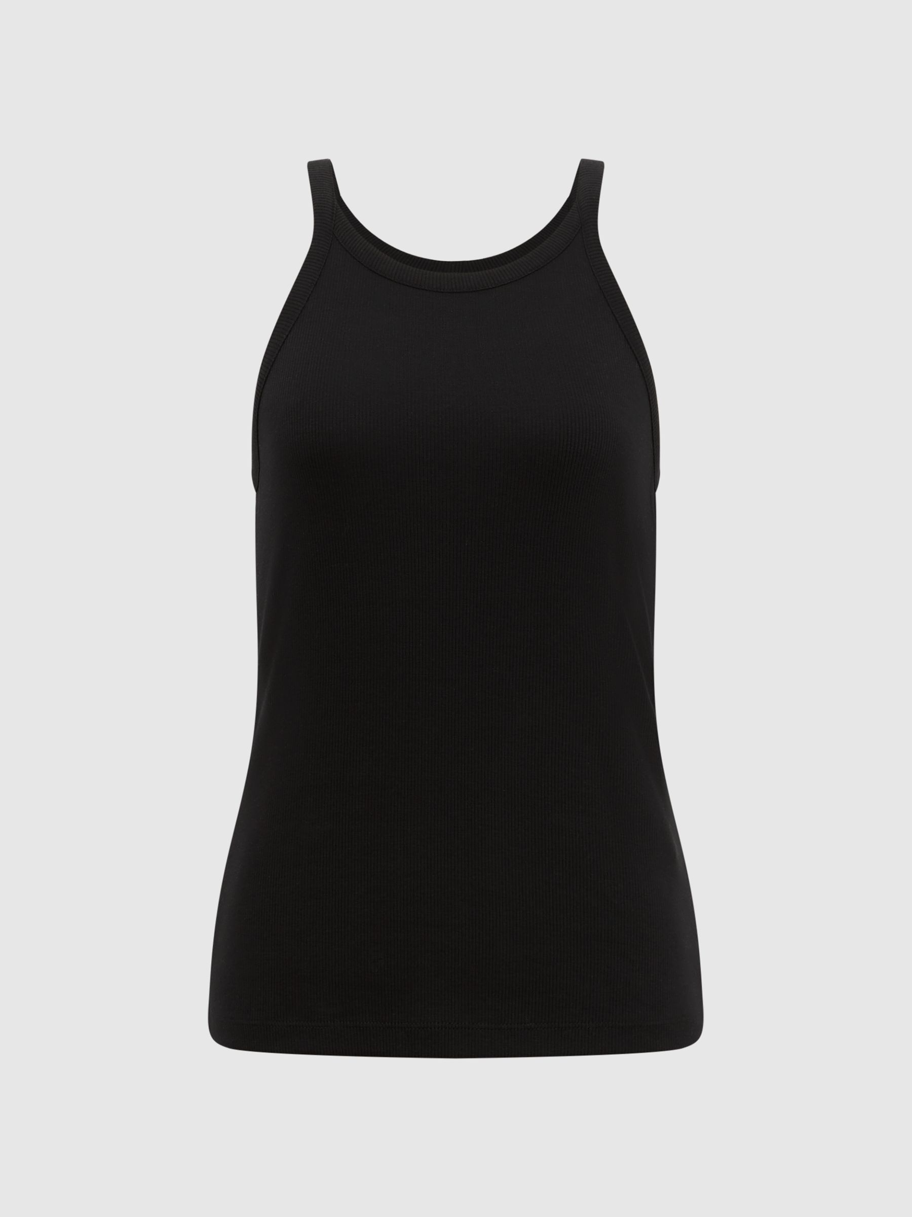 Crew Neck Ribbed Cami Vest Top in Black - Image 2 of 7