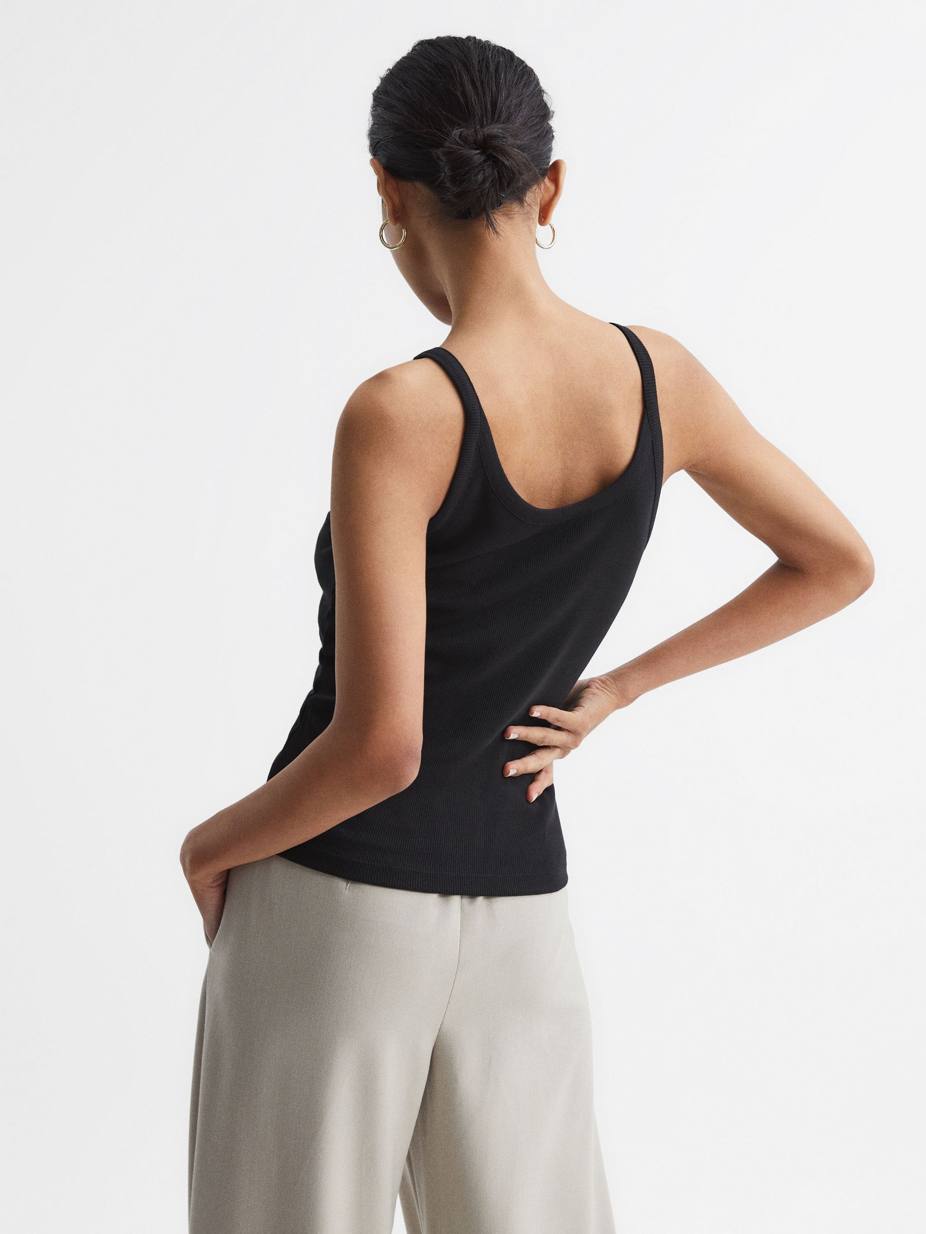 Crew Neck Ribbed Cami Vest Top in Black - Image 5 of 7