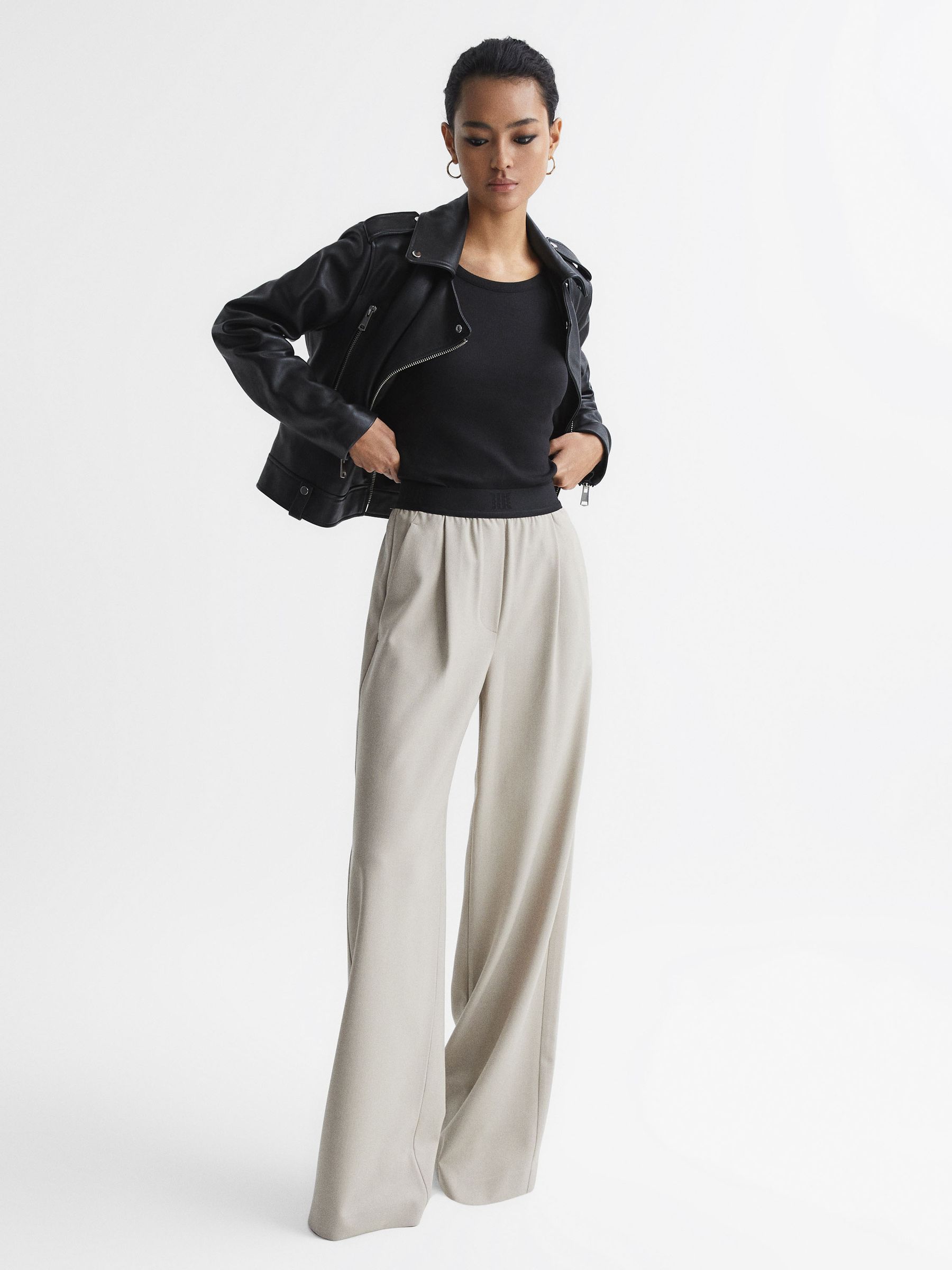 Crew Neck Ribbed Cami Vest Top in Black - Image 6 of 7