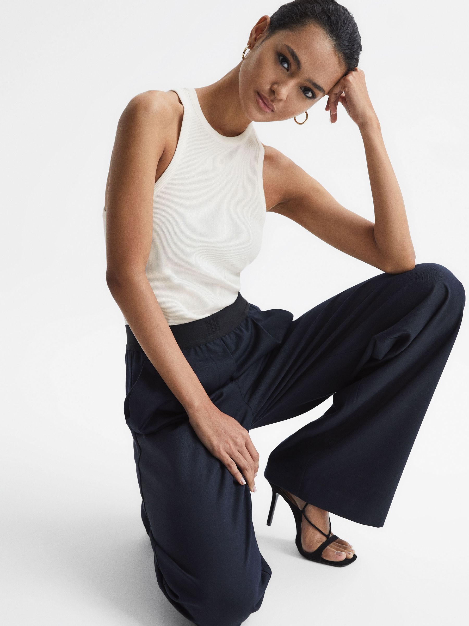 Crew Neck Ribbed Racer Vest Top in White - Image 1 of 6