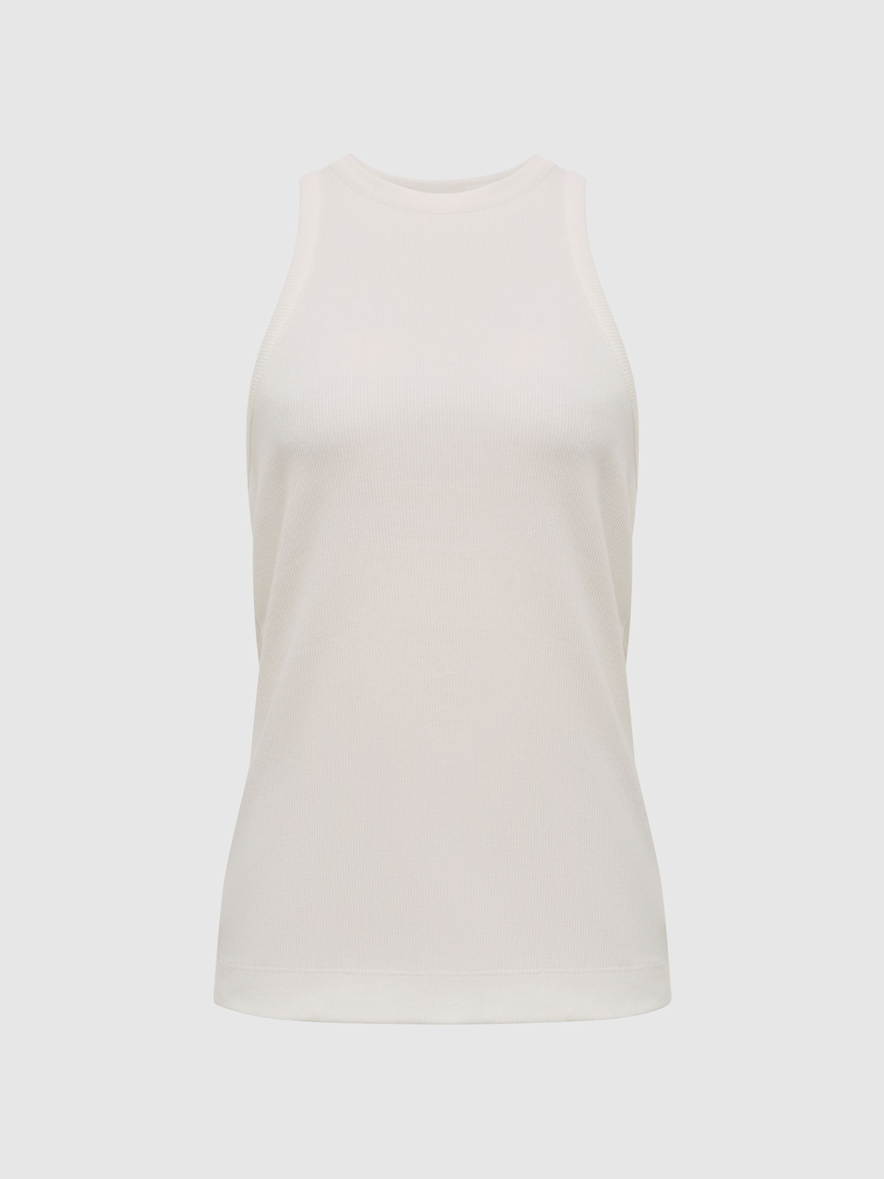 Crew Neck Ribbed Racer Vest Top in White - Image 2 of 6