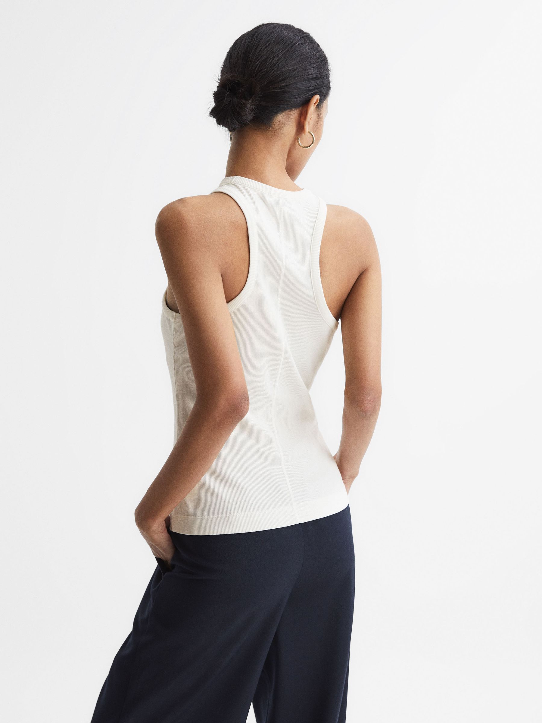 Crew Neck Ribbed Racer Vest Top in White - Image 5 of 6