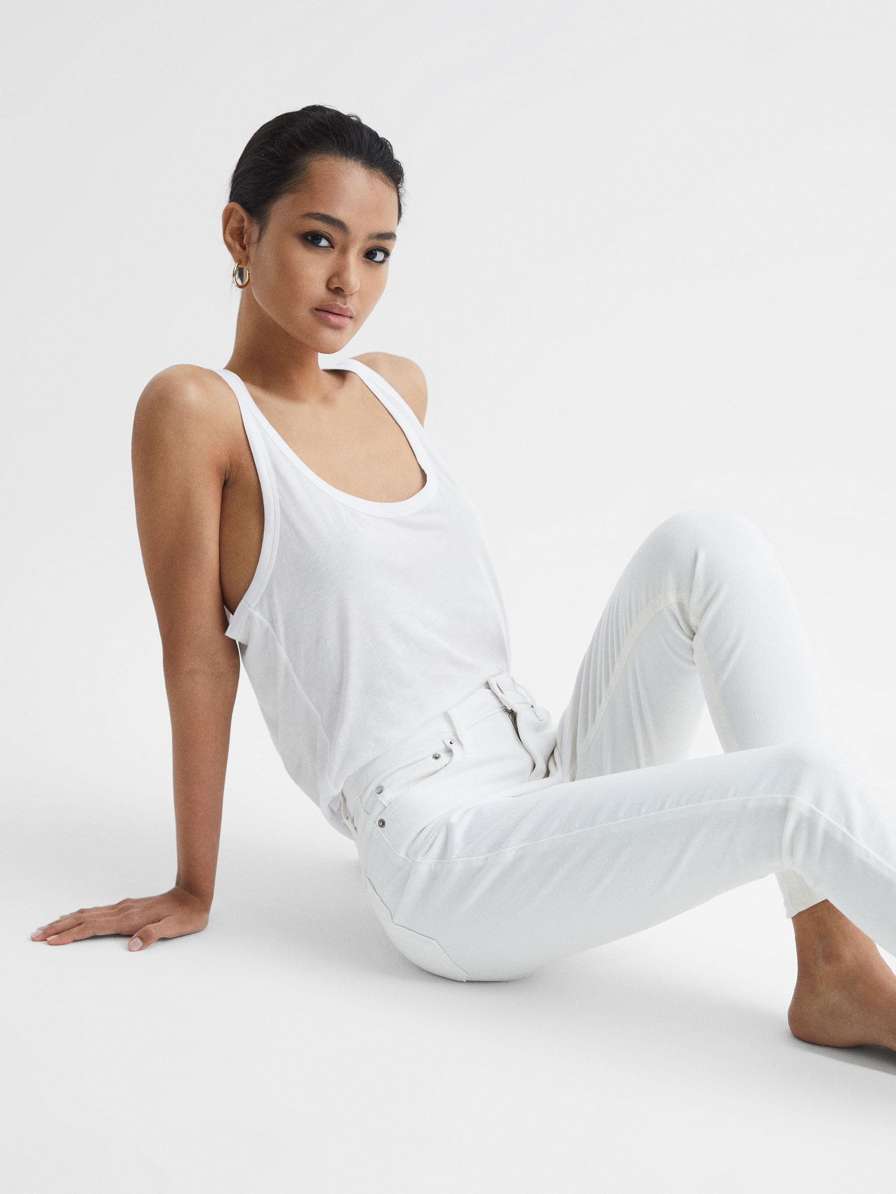 Racer Back Pima Cotton Vest in White - Image 1 of 6