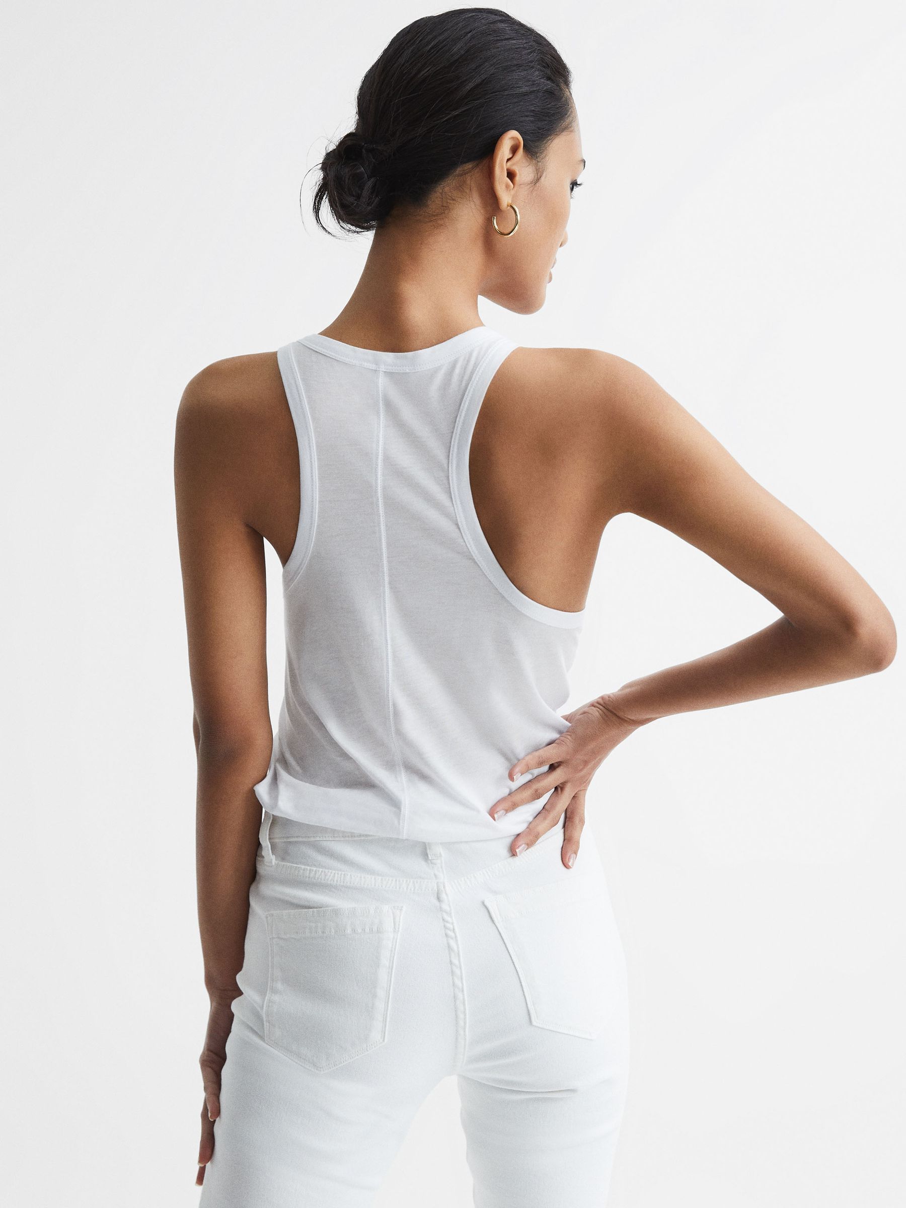 Racer Back Pima Cotton Vest in White - Image 5 of 6