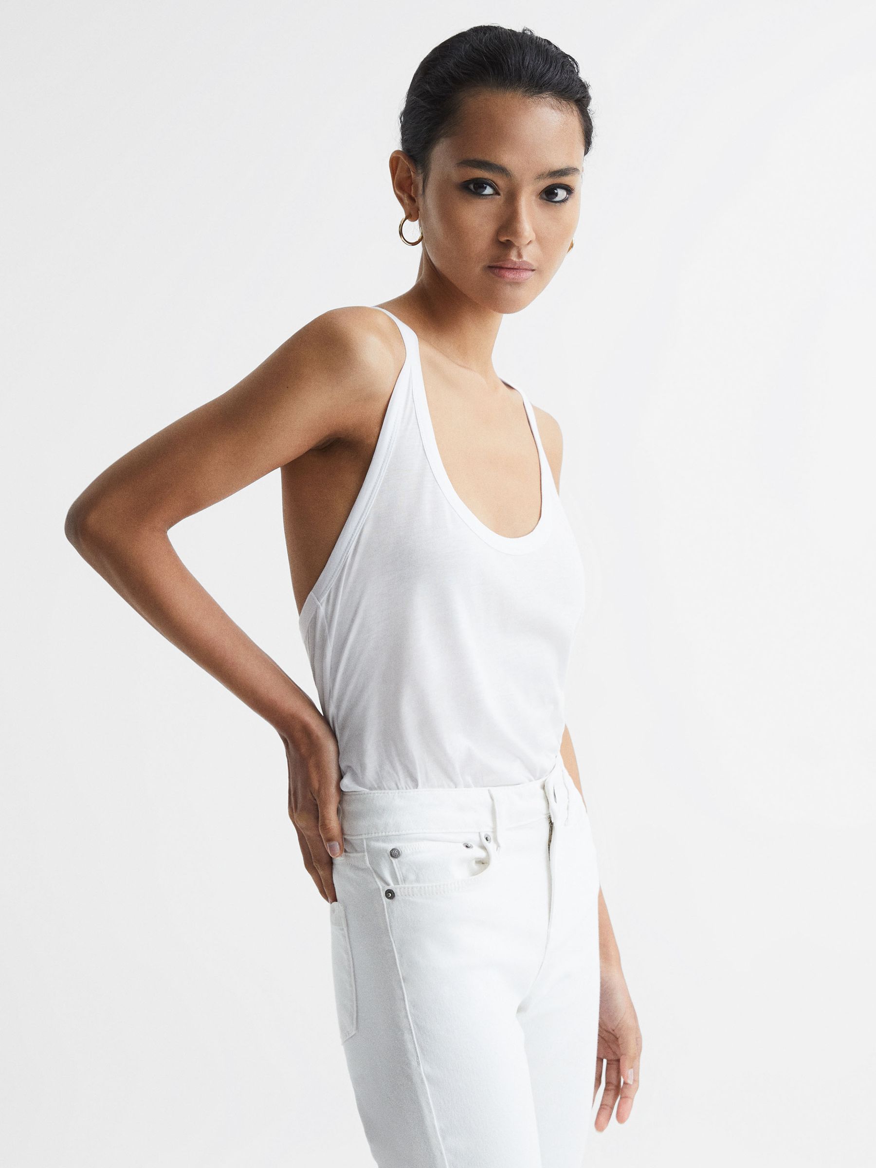 Racer Back Pima Cotton Vest in White - Image 6 of 6