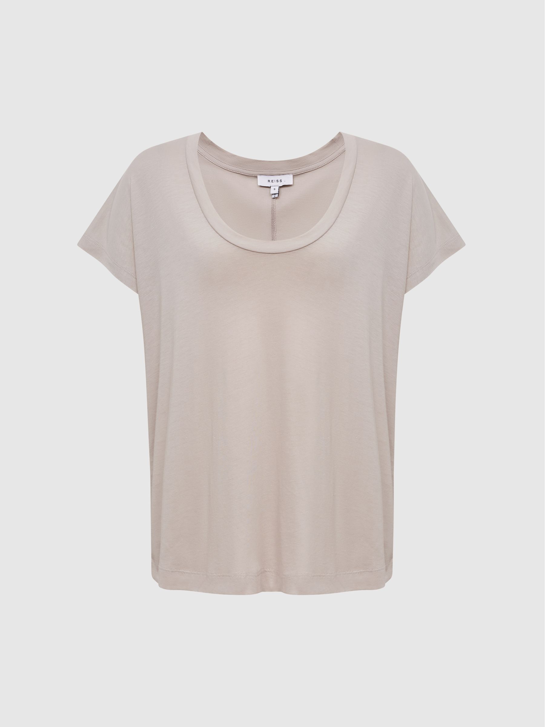 Scoop Neck Pima Cotton T-Shirt in Stone - Image 2 of 6