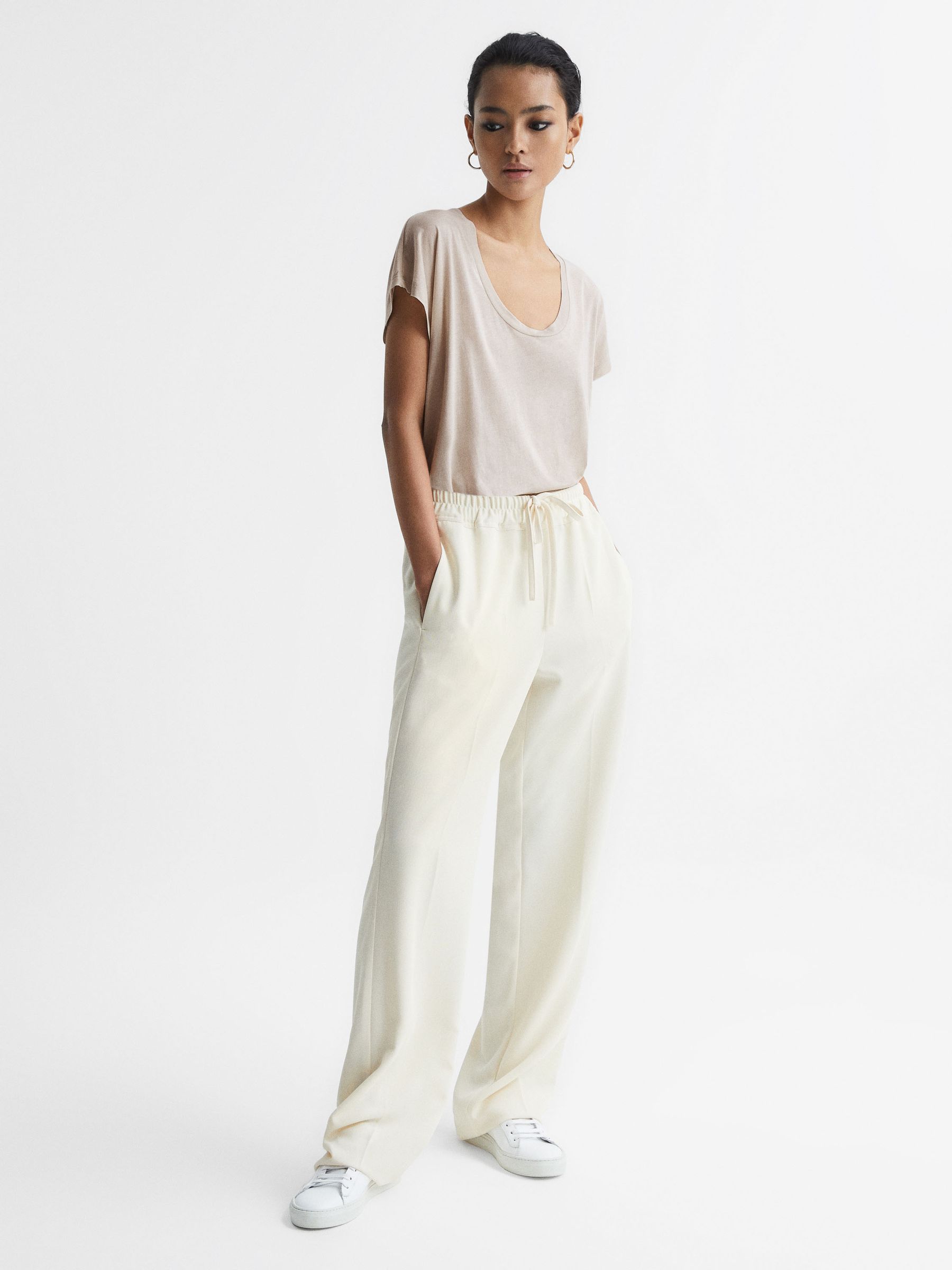 Scoop Neck Pima Cotton T-Shirt in Stone - Image 3 of 6