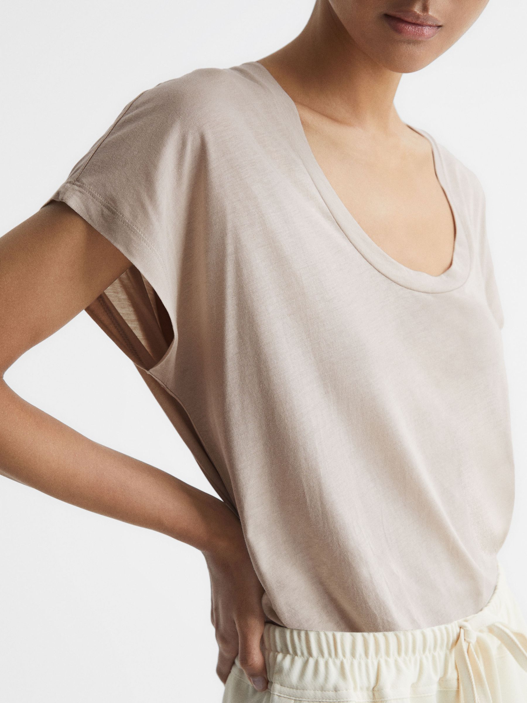 Scoop Neck Pima Cotton T-Shirt in Stone - Image 4 of 6