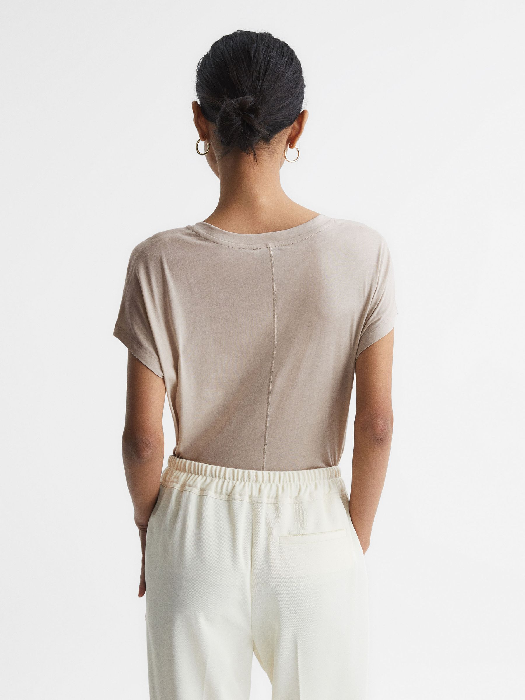 Scoop Neck Pima Cotton T-Shirt in Stone - Image 5 of 6
