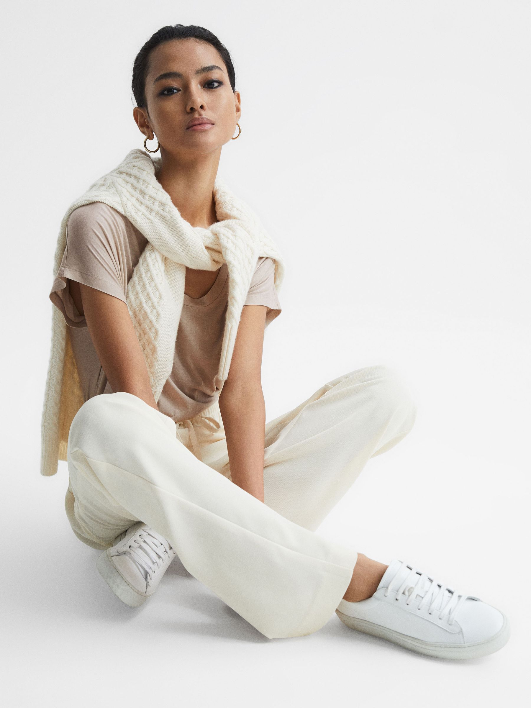 Scoop Neck Pima Cotton T-Shirt in Stone - Image 6 of 6