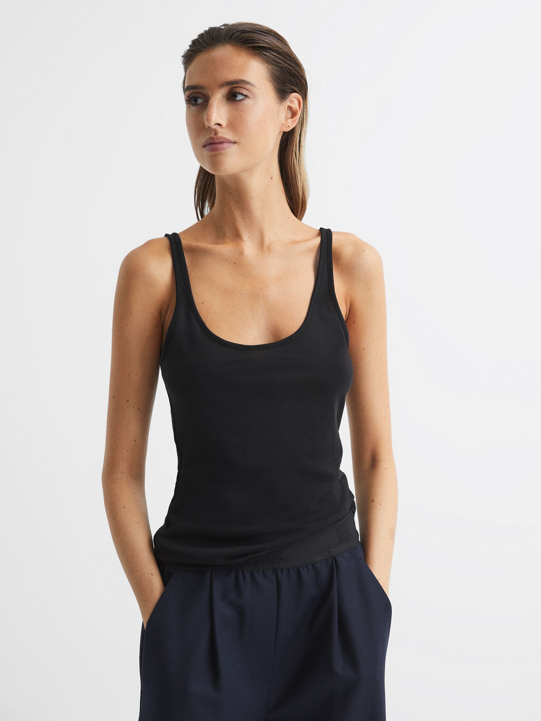 Scoop Neck Second Skin Vest Top in Black - Image 1 of 6