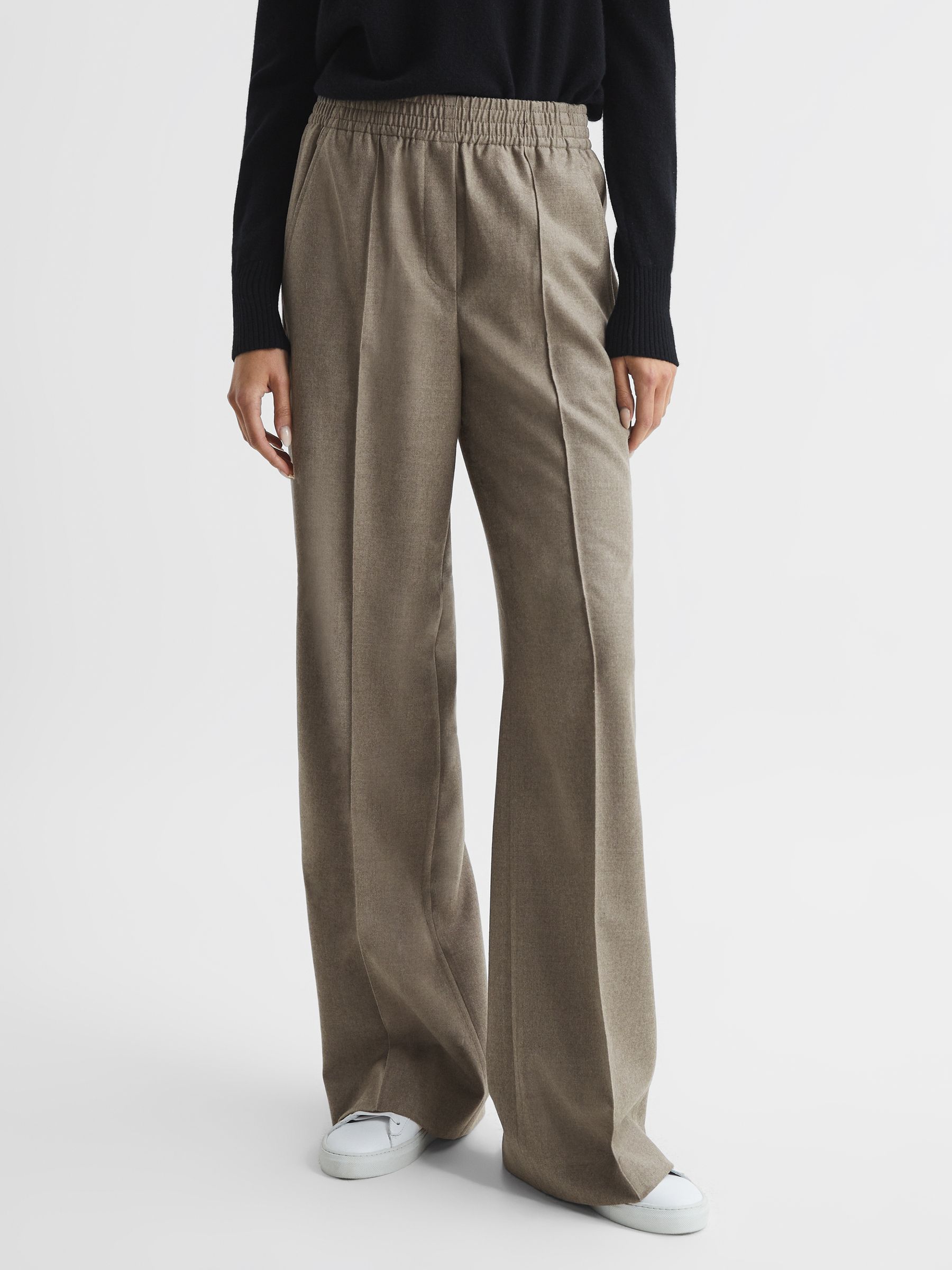 Premium Wide Leg Wool Trousers in Taupe - Image 1 of 7