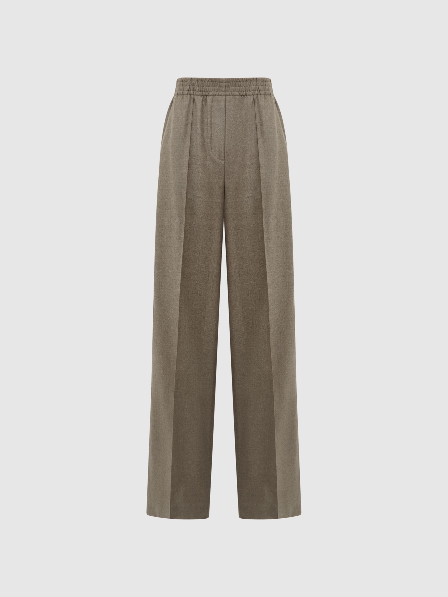 Premium Wide Leg Wool Trousers in Taupe - Image 2 of 7