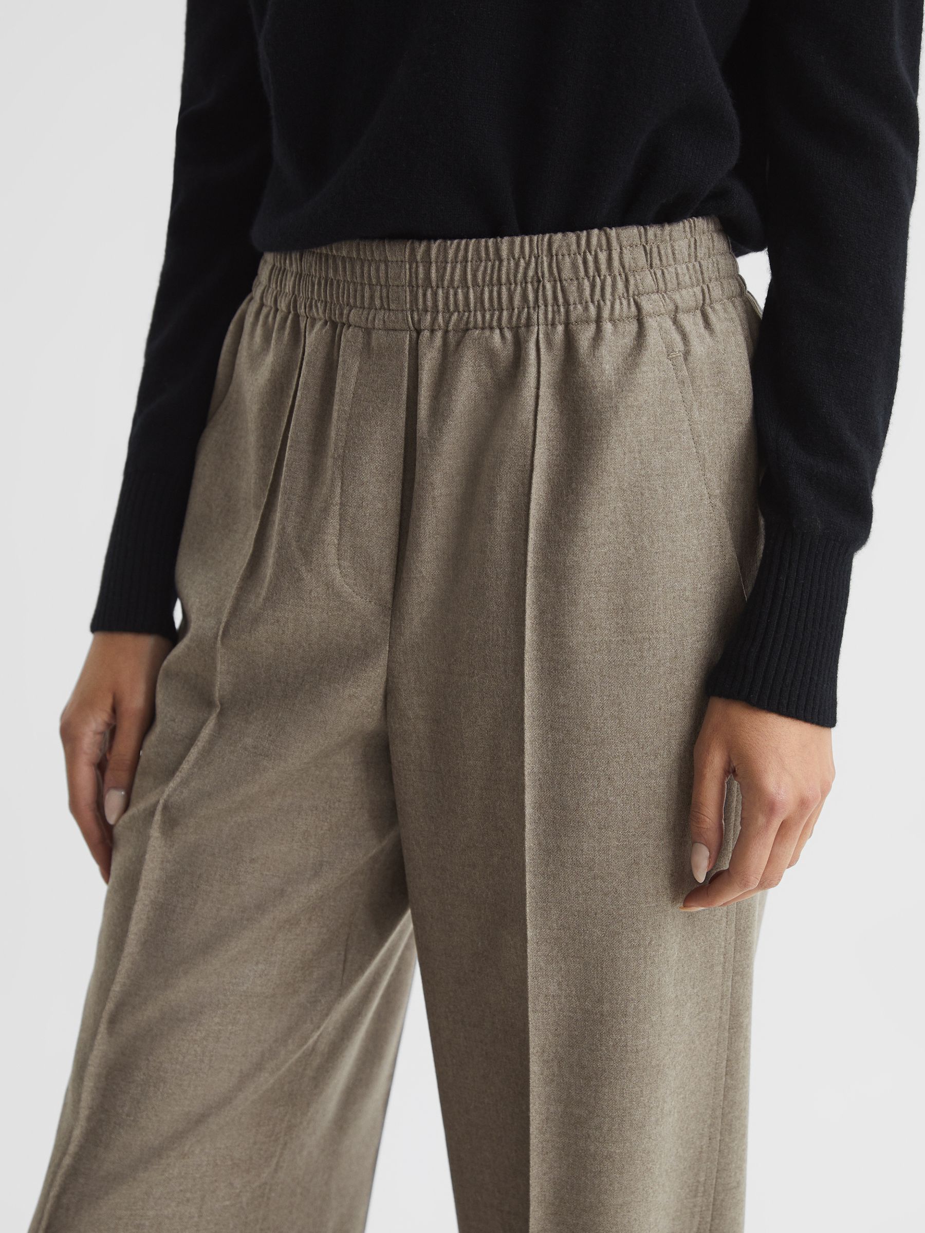 Premium Wide Leg Wool Trousers in Taupe - Image 4 of 7