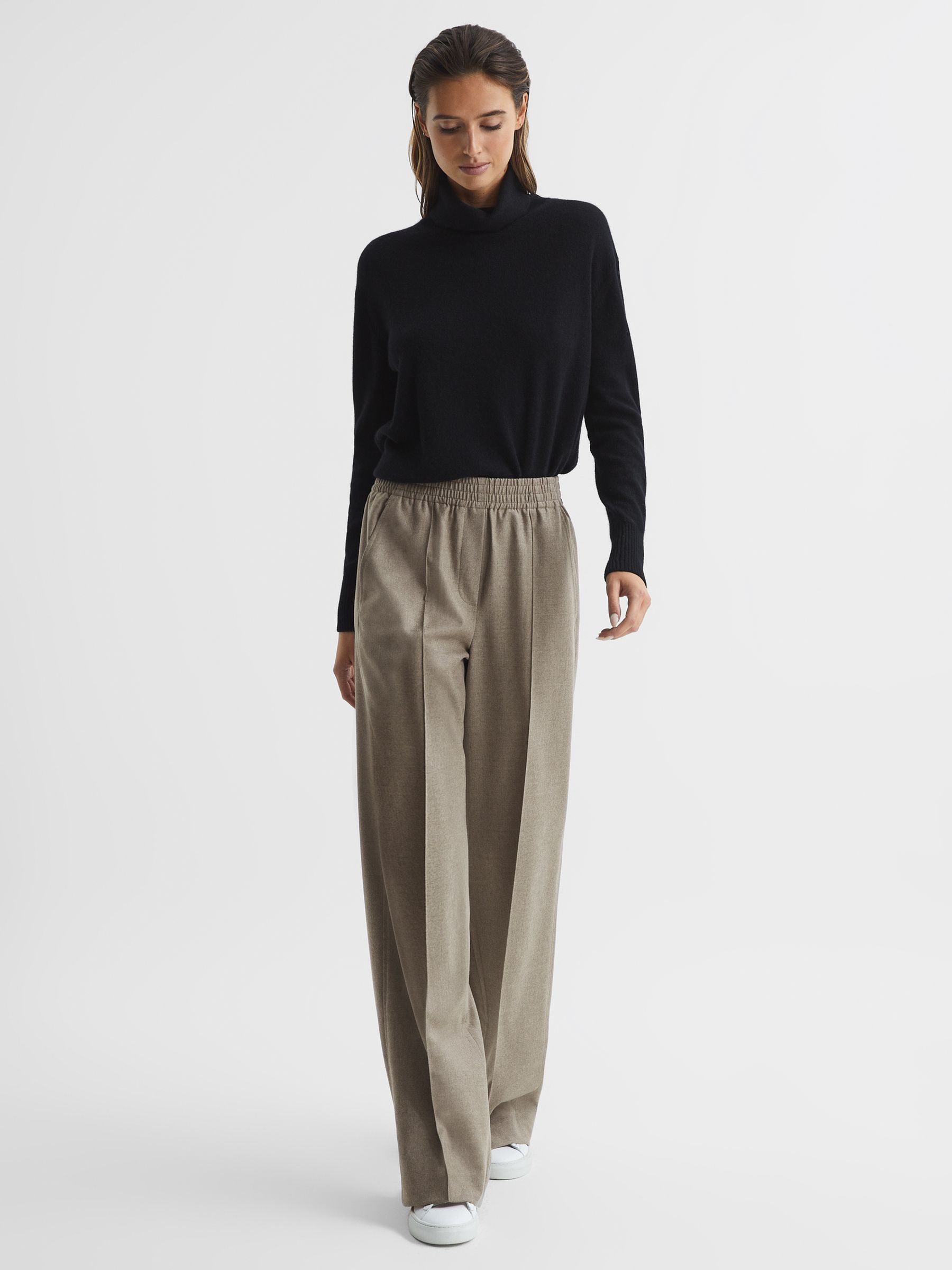 Premium Wide Leg Wool Trousers in Taupe - Image 6 of 7