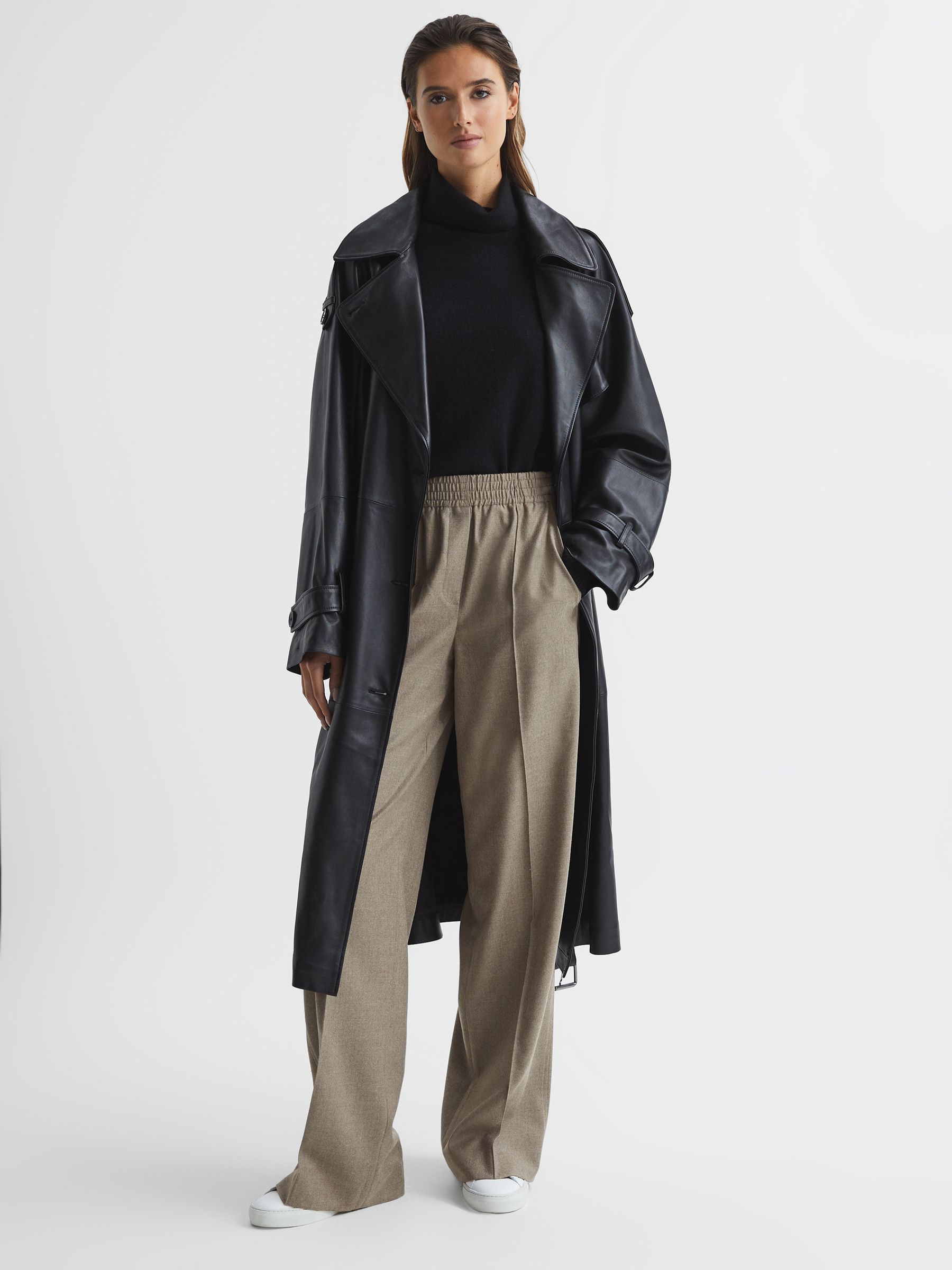 Premium Wide Leg Wool Trousers in Taupe - Image 7 of 7