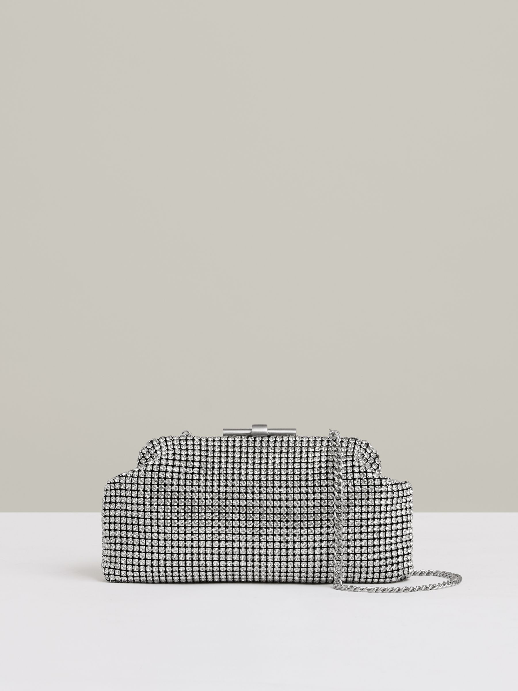 Embellished Clutch Bag in Silver - Image 4 of 6