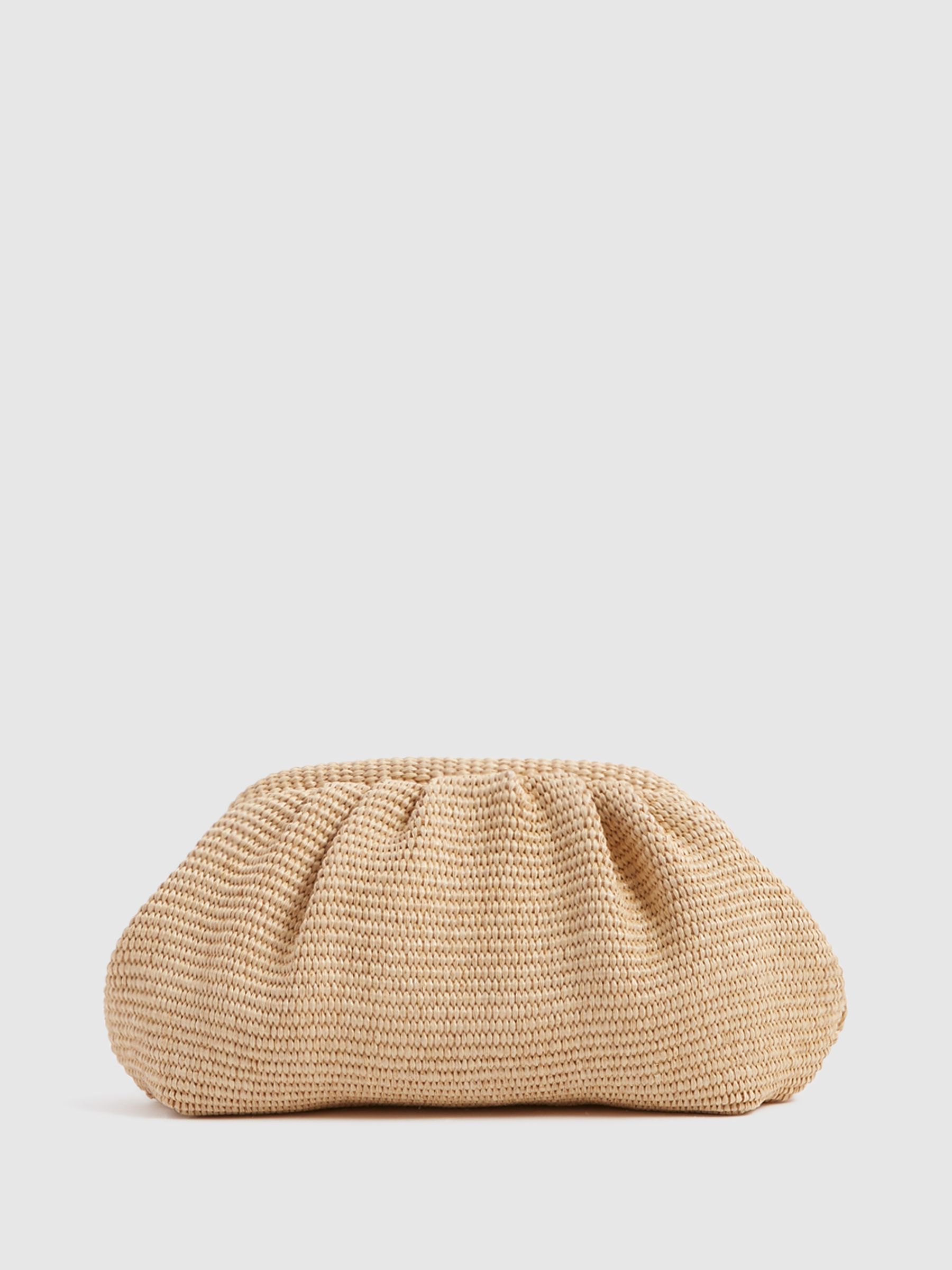 Raffia Ruched Clutch Bag in Neutral - Image 1 of 7