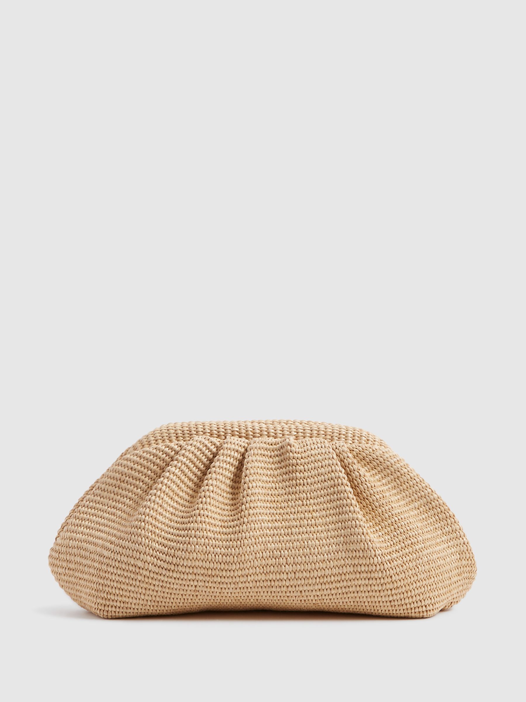Raffia Ruched Clutch Bag in Neutral - Image 5 of 7