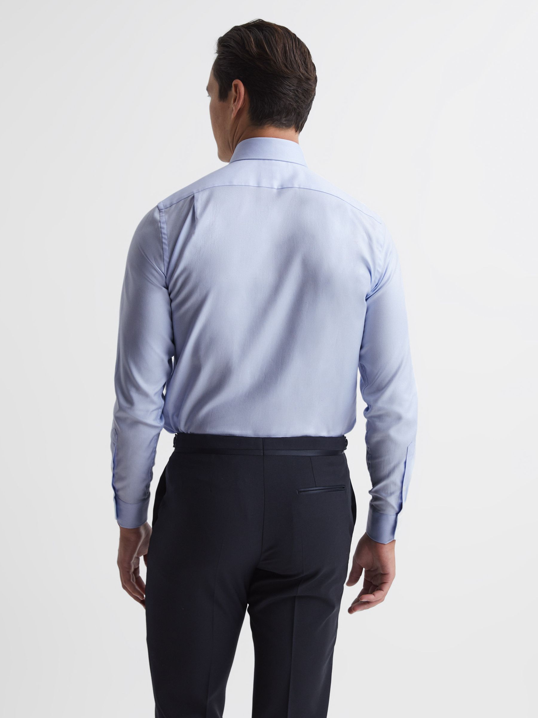 Pleated Bib Slim Fit Formal Dinner Shirt in Soft Blue - Image 4 of 7