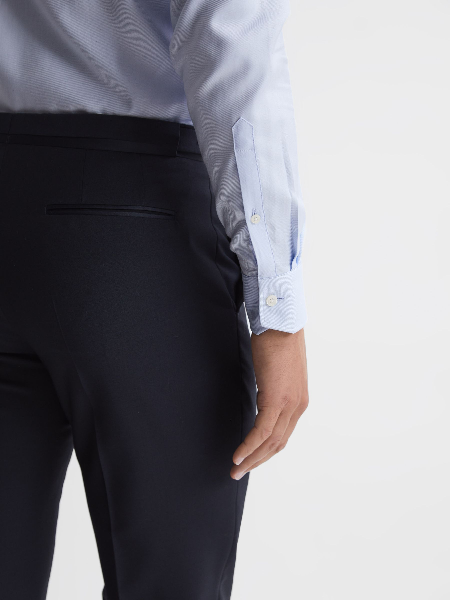 Pleated Bib Slim Fit Formal Dinner Shirt in Soft Blue - Image 5 of 7