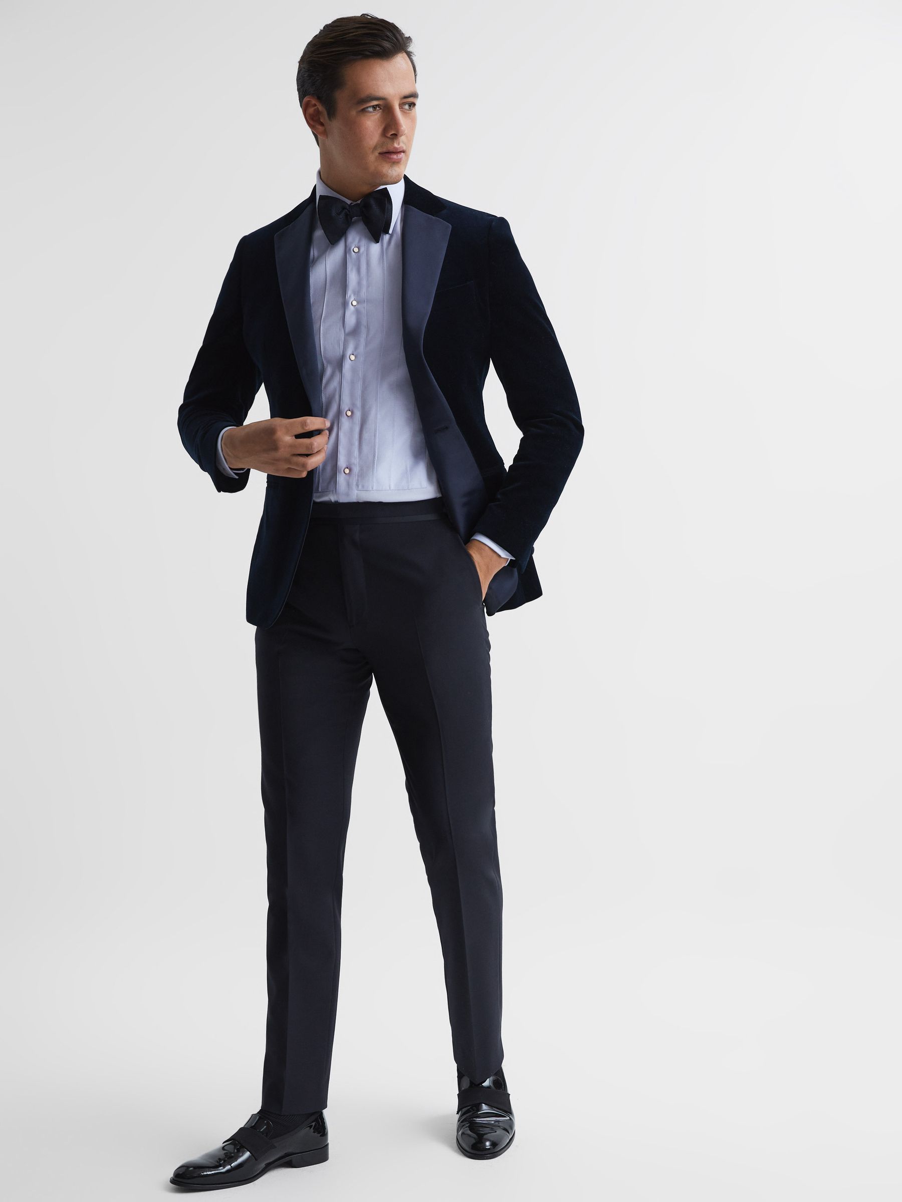 Pleated Bib Slim Fit Formal Dinner Shirt in Soft Blue - Image 6 of 7