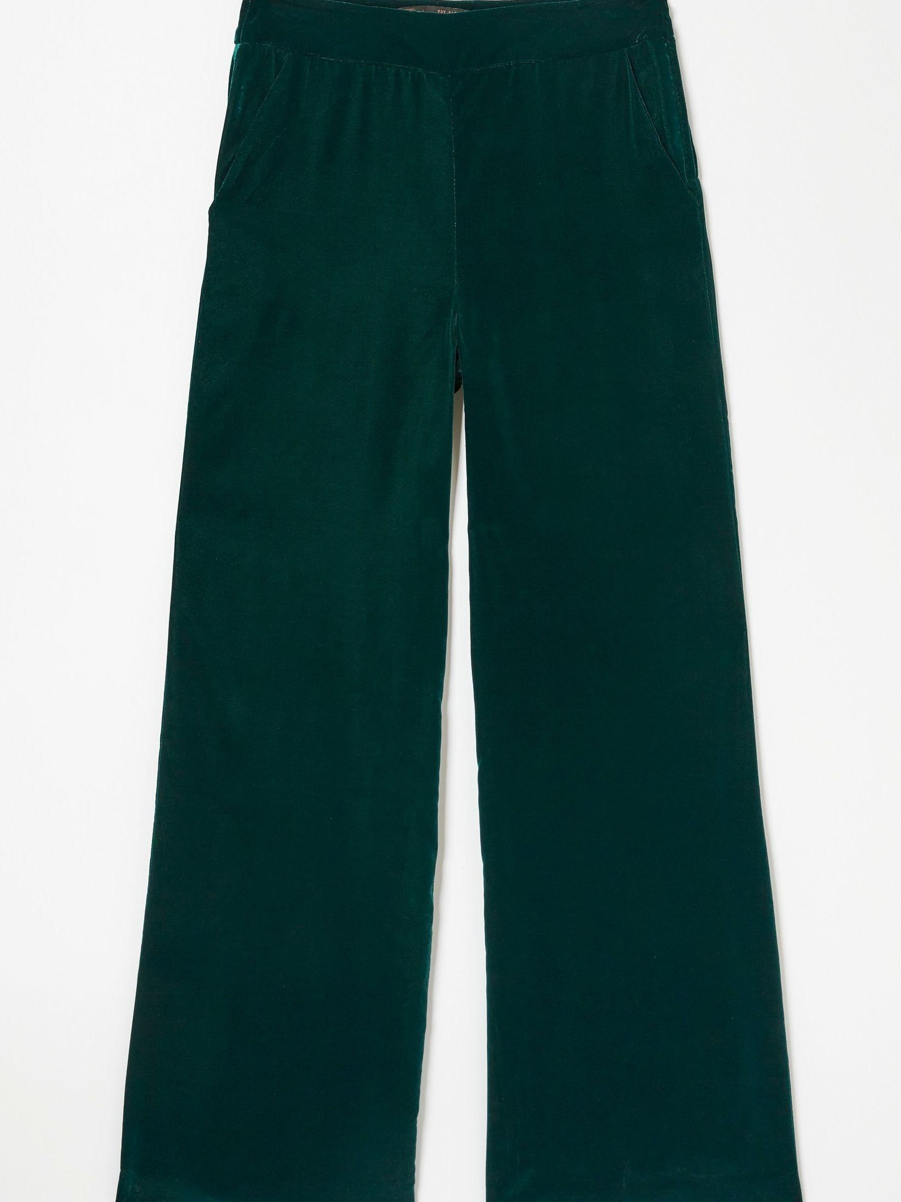 Green Wide Leg Velvet Trousers - Image 3 of 3